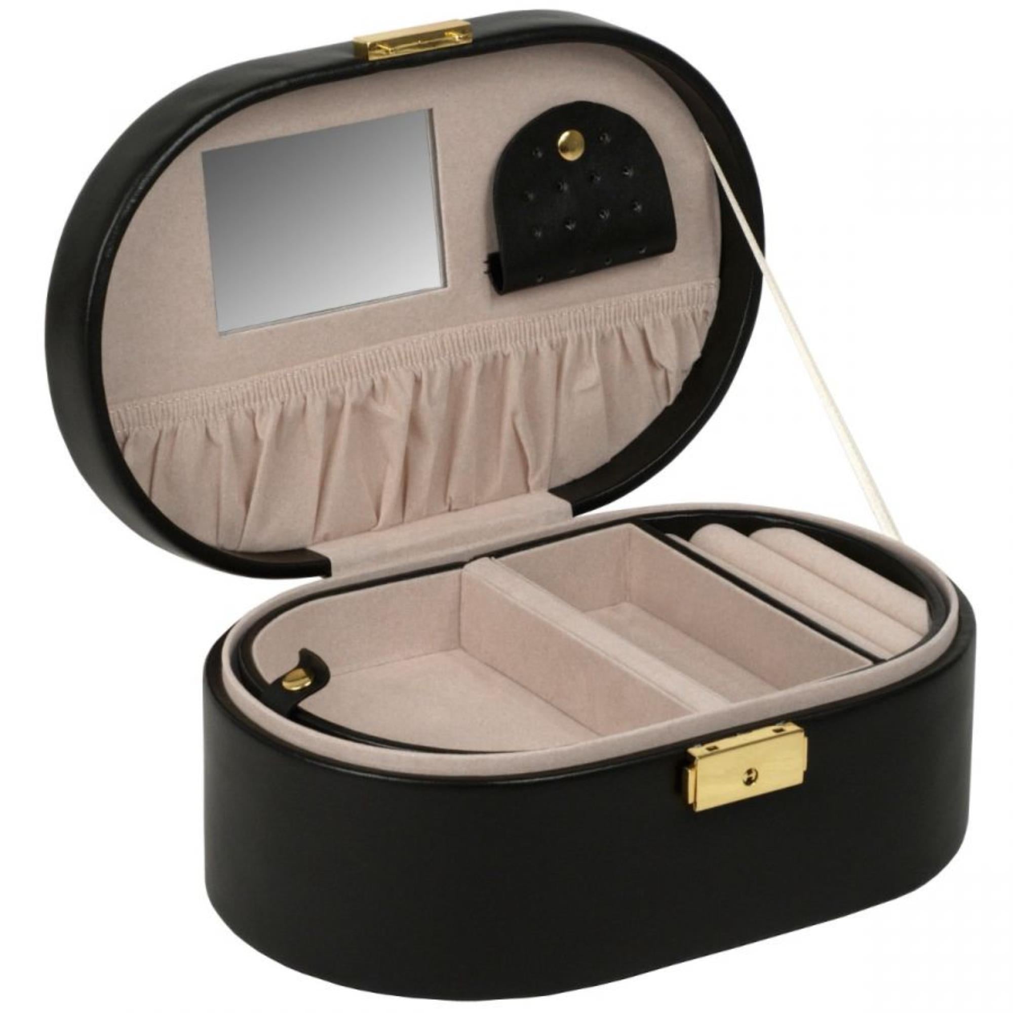 WOLF Heritage Oval Jewelry Box Black Leather 280502