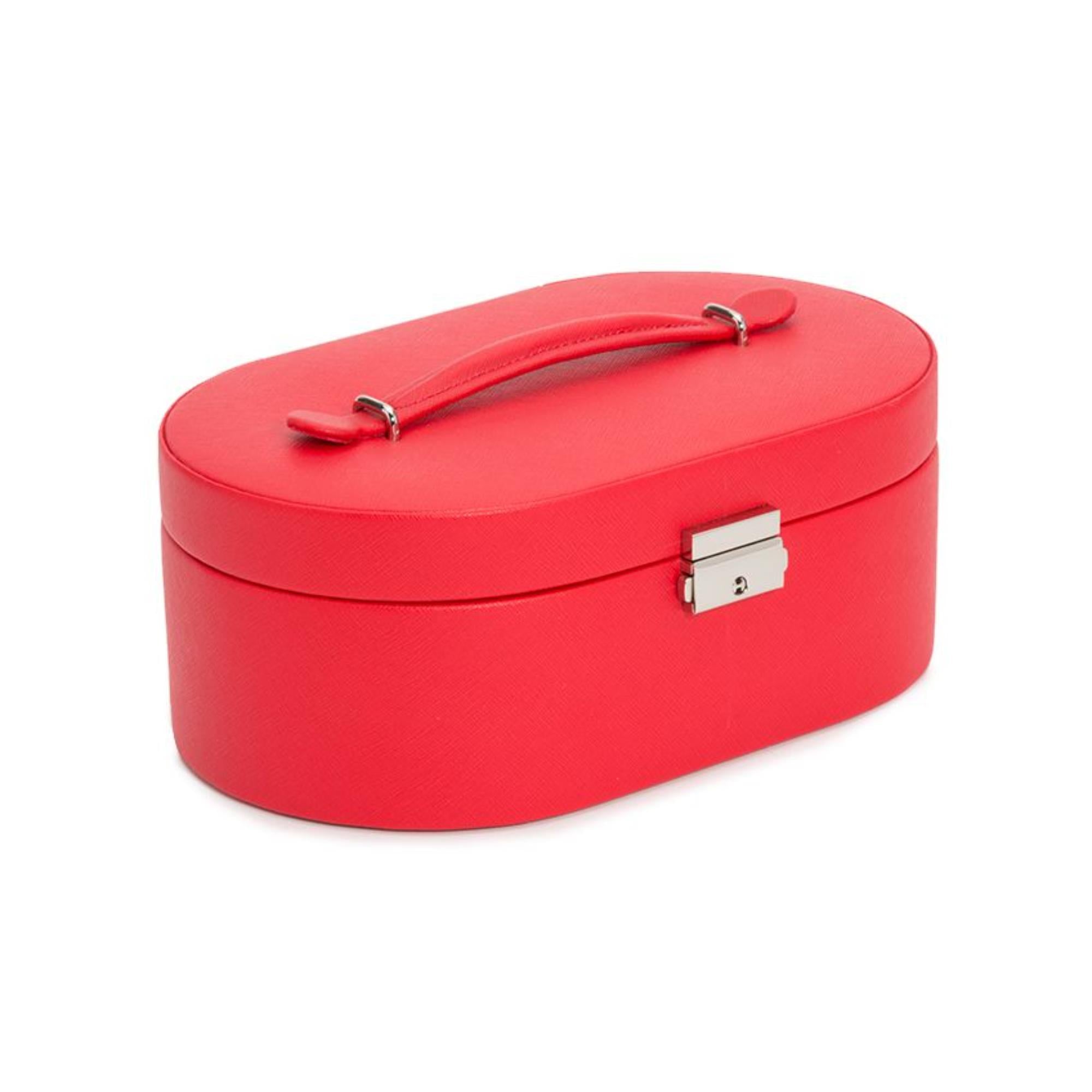 WOLF Heritage Oval Jewelry Box Red Saffiano Leather 280514