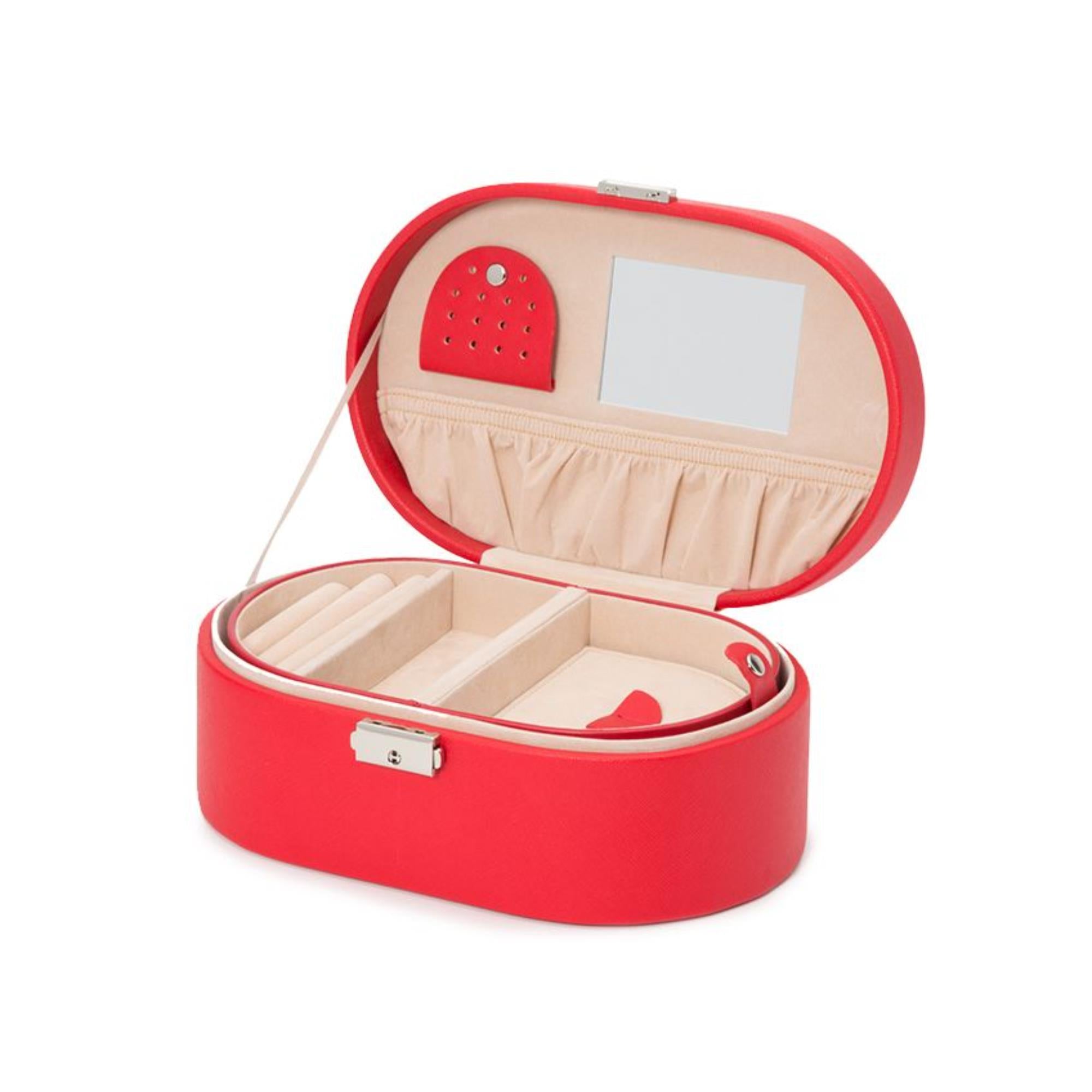 WOLF Heritage Oval Jewelry Box Red Saffiano Leather 280514