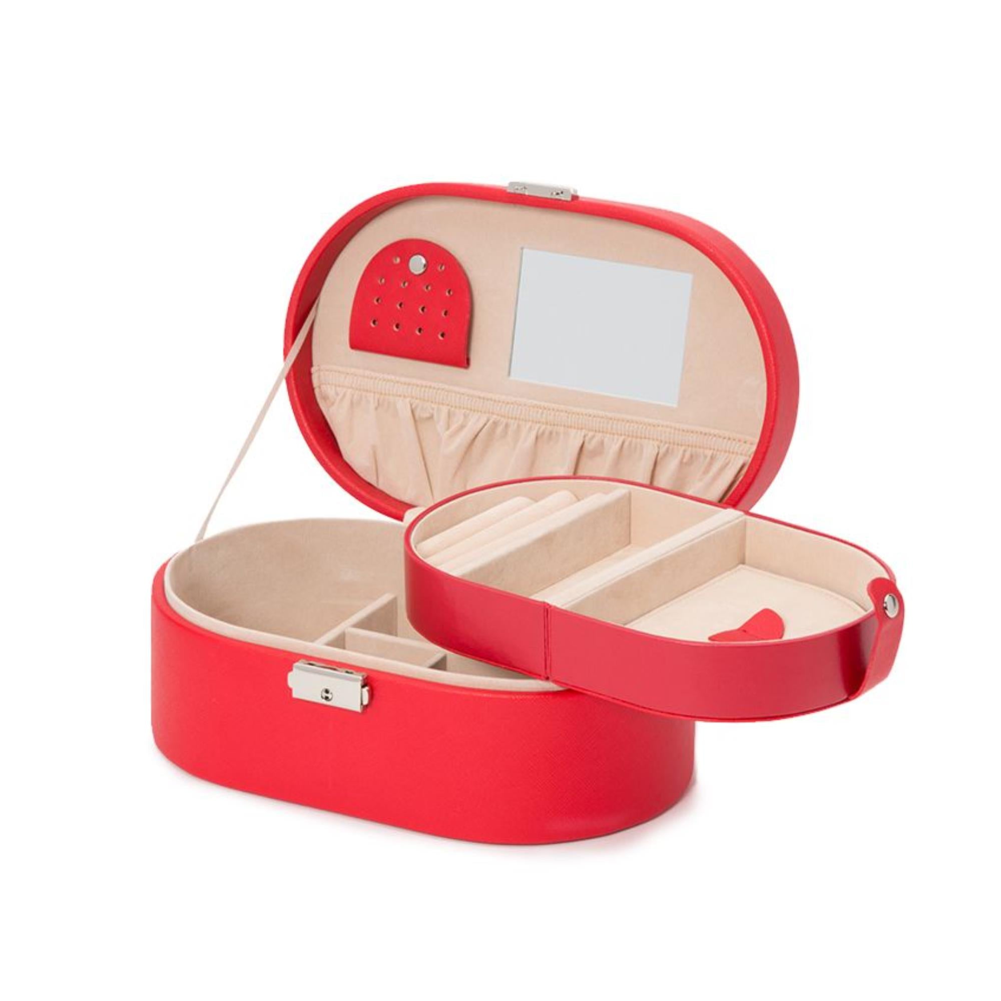 WOLF Heritage Oval Jewelry Box Red Saffiano Leather 280514