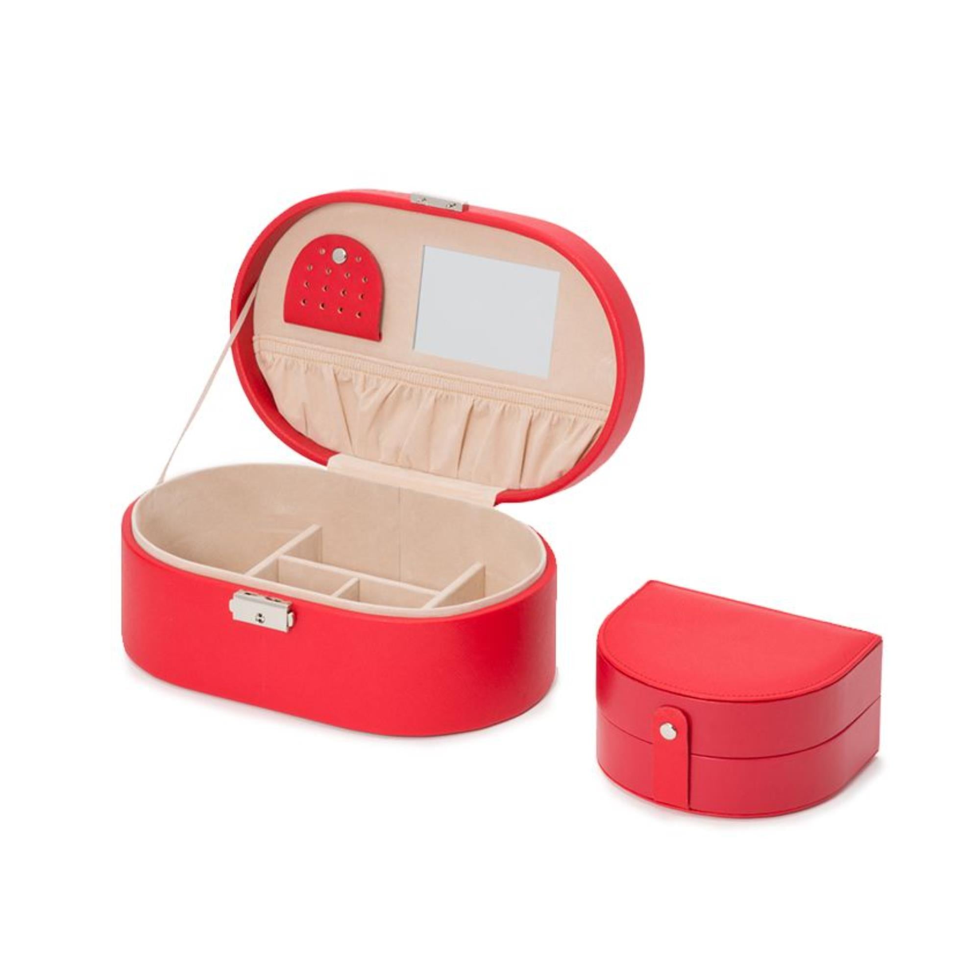 WOLF Heritage Oval Jewelry Box Red Saffiano Leather 280514