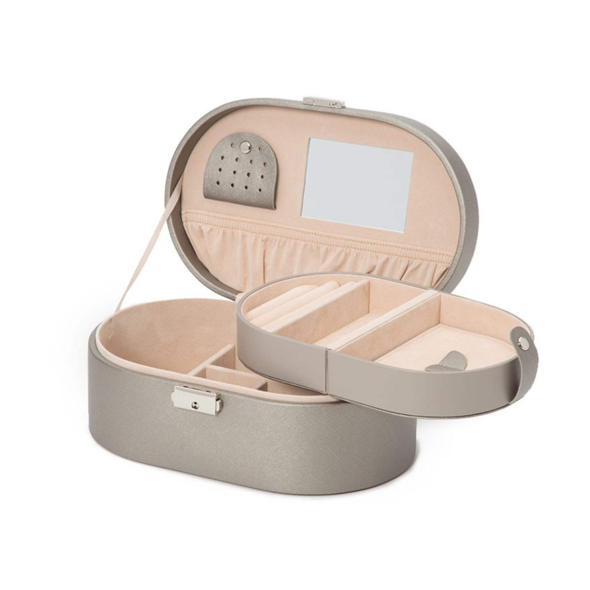 WOLF Heritage Oval Jewelry Box Tan Leather 280534