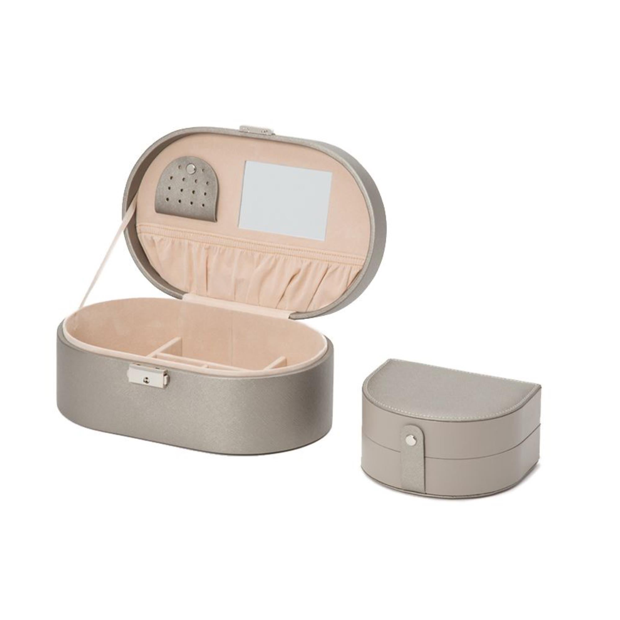 WOLF Heritage Oval Jewelry Box Tan Leather 280534