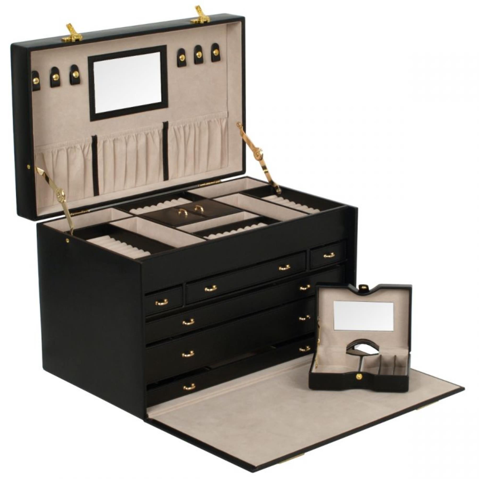 WOLF Heritage Jewelry Armoire Black Leather 280802