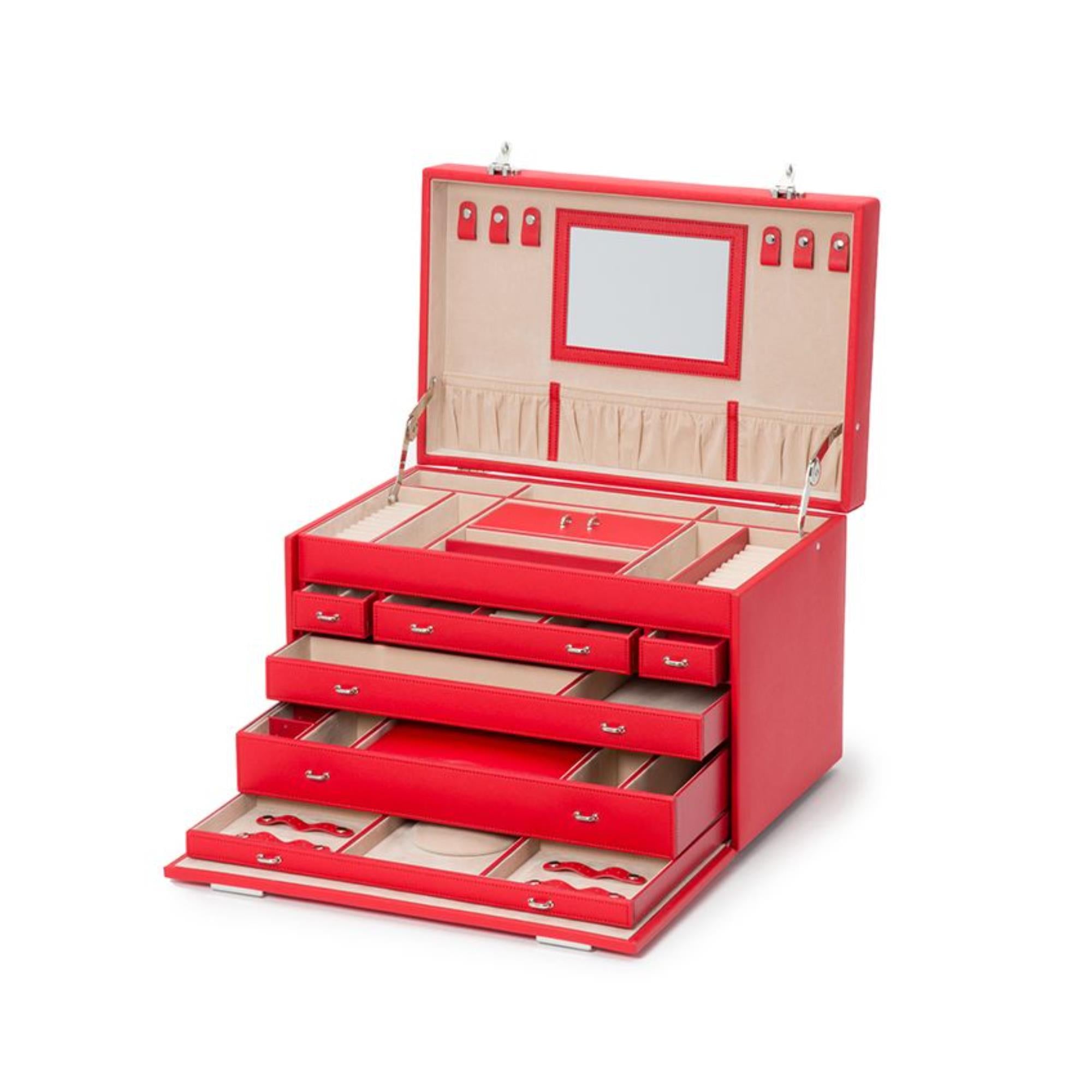 WOLF Heritage Jewelry Armoire Red Saffiano Leather 280814