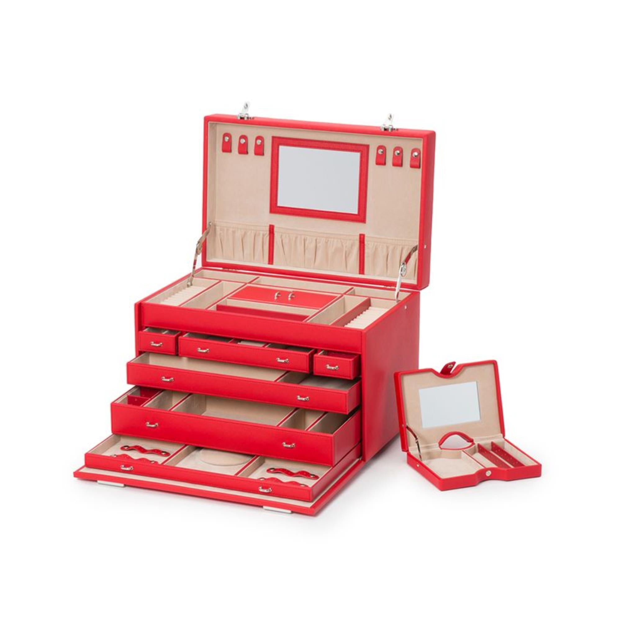 WOLF Heritage Jewelry Armoire Red Saffiano Leather 280814