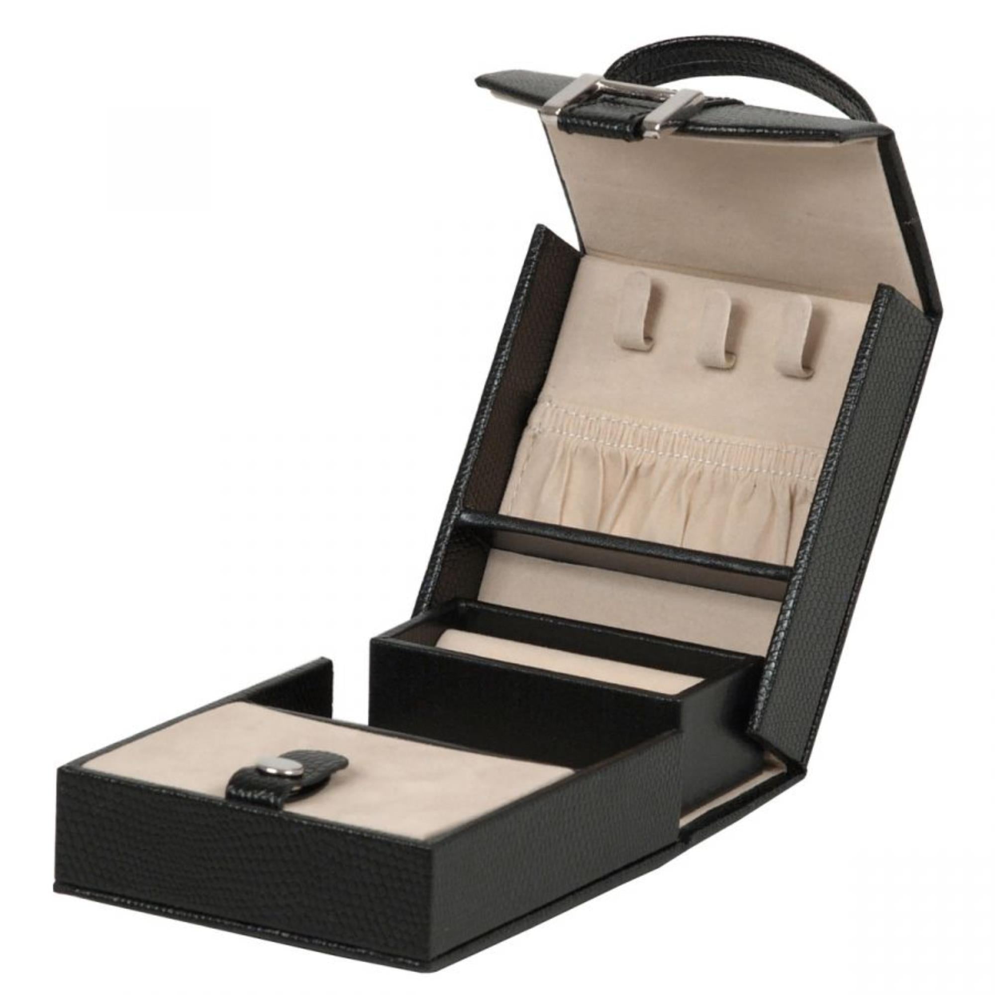 WOLF Heritage Fold-Out Jewelry Box Black Leather 281202