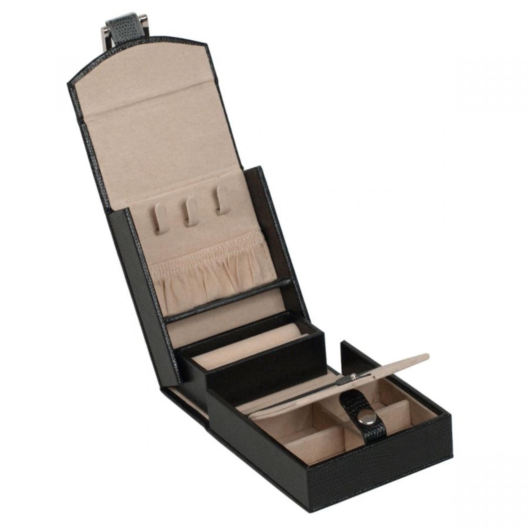WOLF Heritage Fold-Out Jewelry Box Black Leather 281202