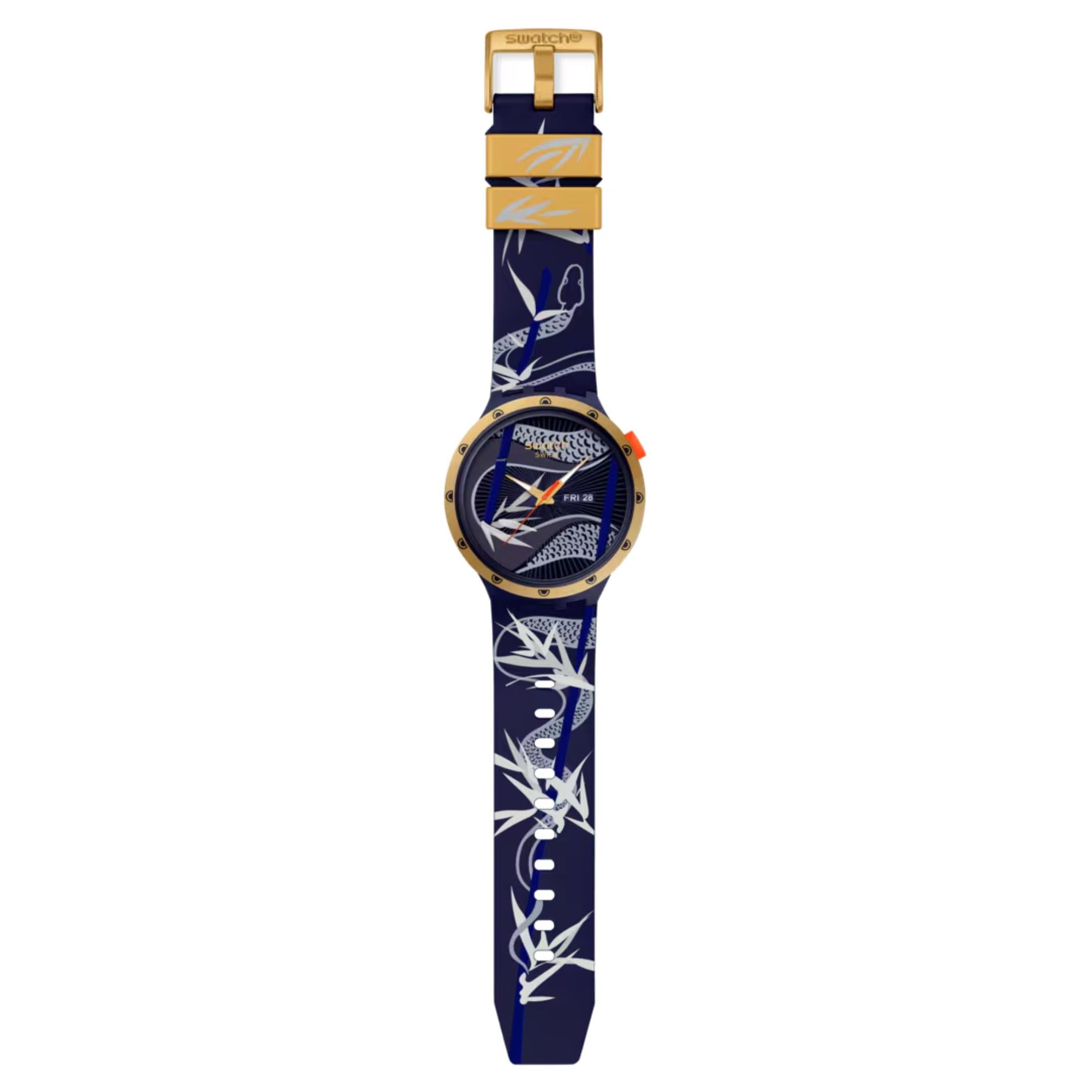 Swatch BIG BOLD Year of the Snake Blue and Golden Lithe Dancer Silicone Strap Blue Dial Men's Watch SB05Z700
