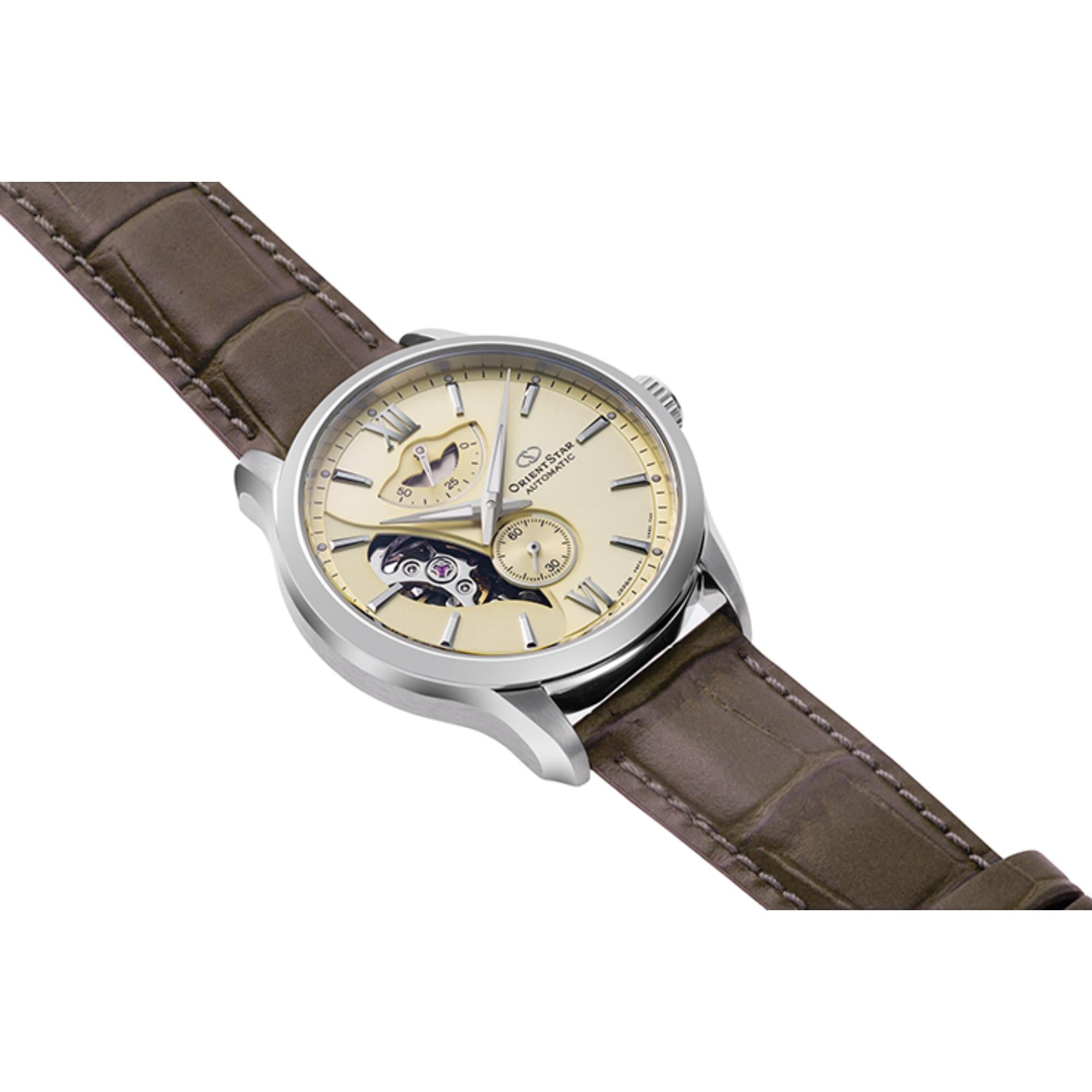 Orient Star Contemporary Champagne Gold Dial Leather Strap Men's Watch RE-AV0B10G00B