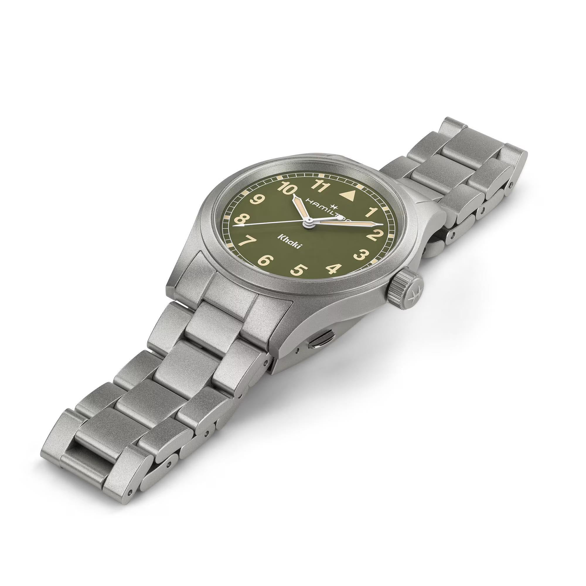 Hamilton Khaki Field Quartz Green Dial Stainless Steel Strap Men's Watch H69401160