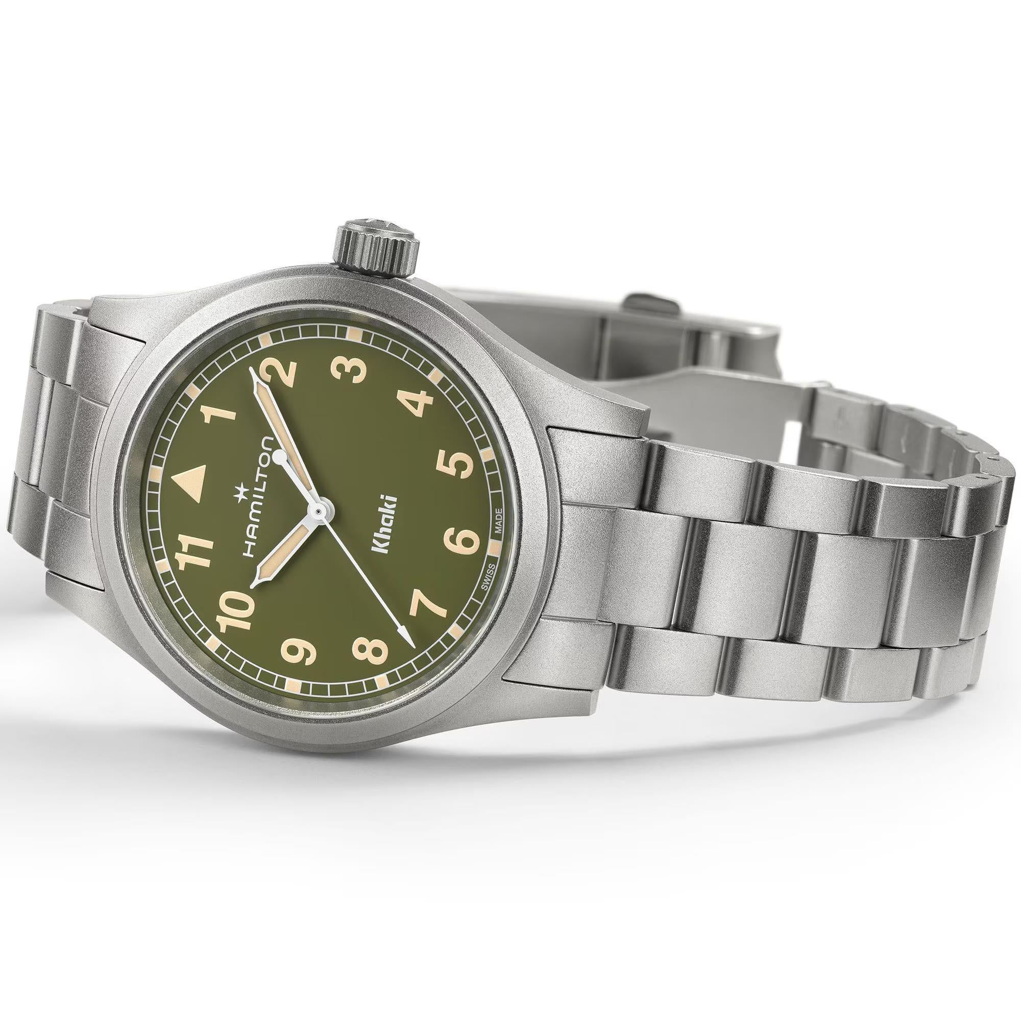 Hamilton Khaki Field Quartz Green Dial Stainless Steel Strap Men's Watch H69401160