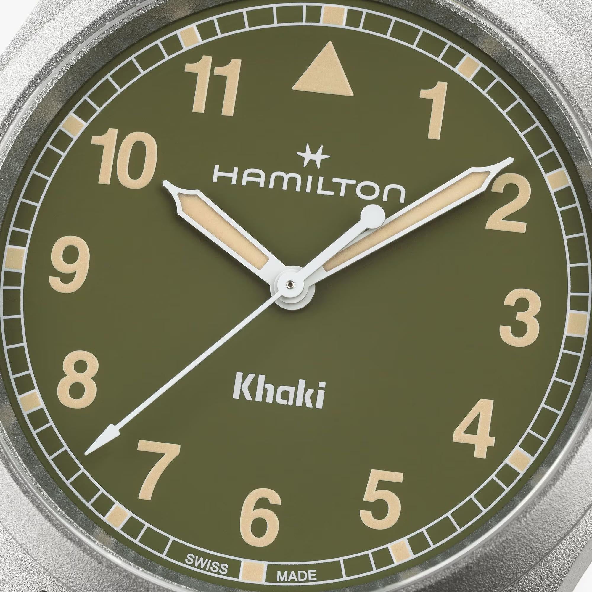 Hamilton Khaki Field Quartz Green Dial Stainless Steel Strap Men's Watch H69401160