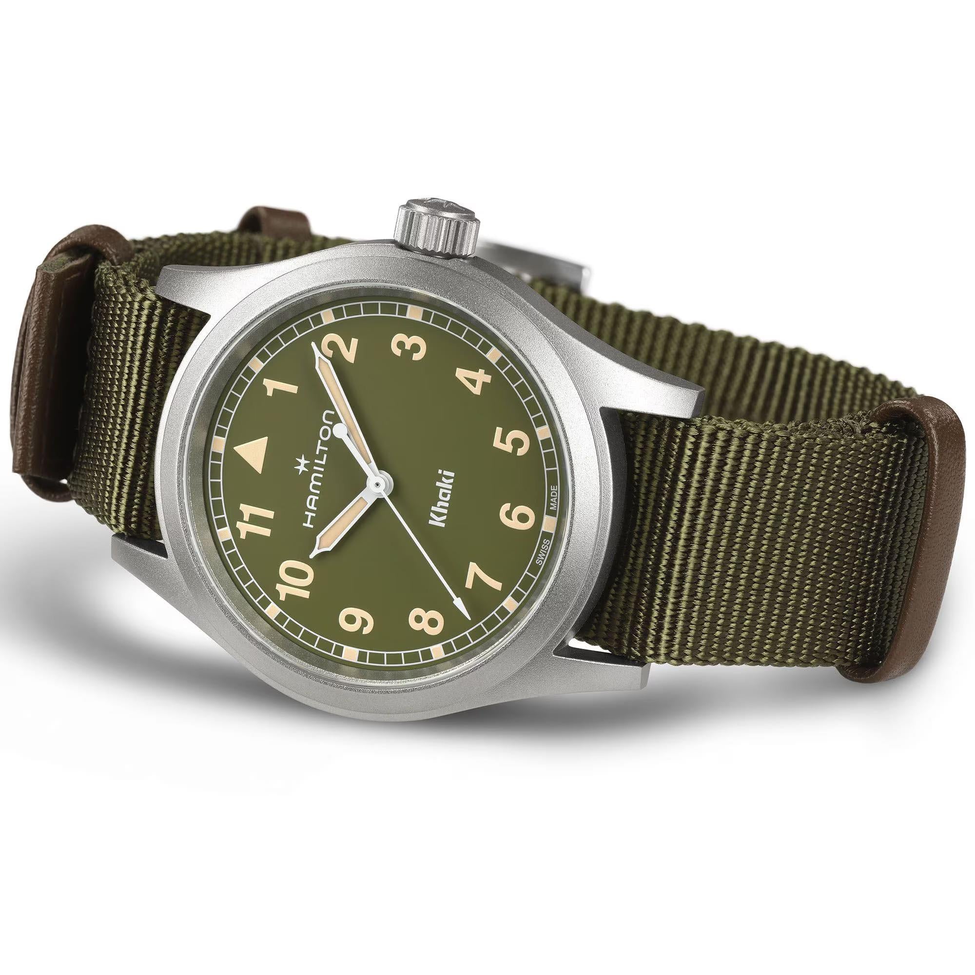 Hamilton Khaki Field Quartz Green Dial Textile Strap Men's Watch H69401960