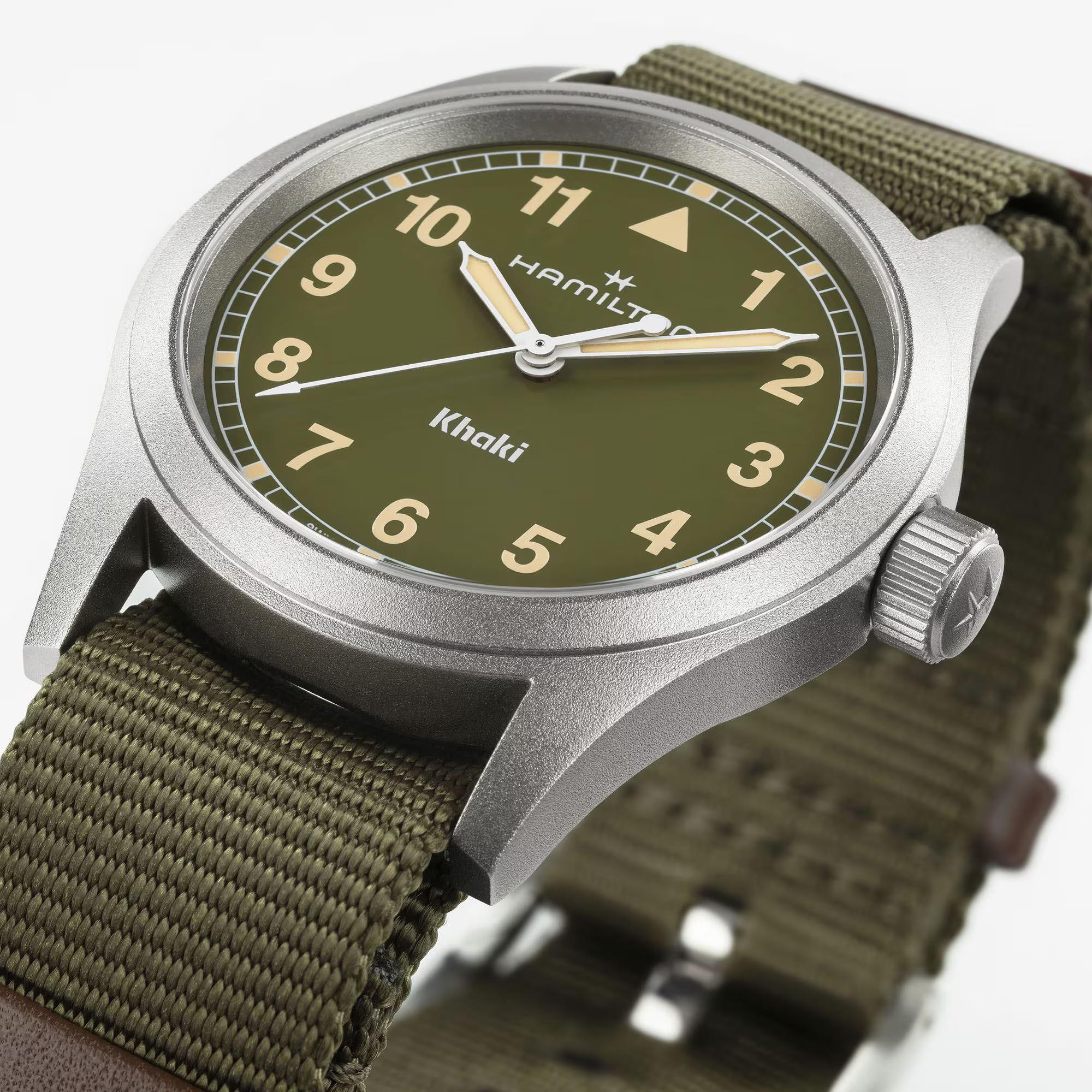 Hamilton Khaki Field Quartz Green Dial Textile Strap Men's Watch H69401960