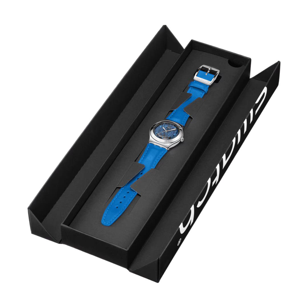 Swatch Blue Petal Promise Blue Dial Leather Strap Unisex Watch YLS235