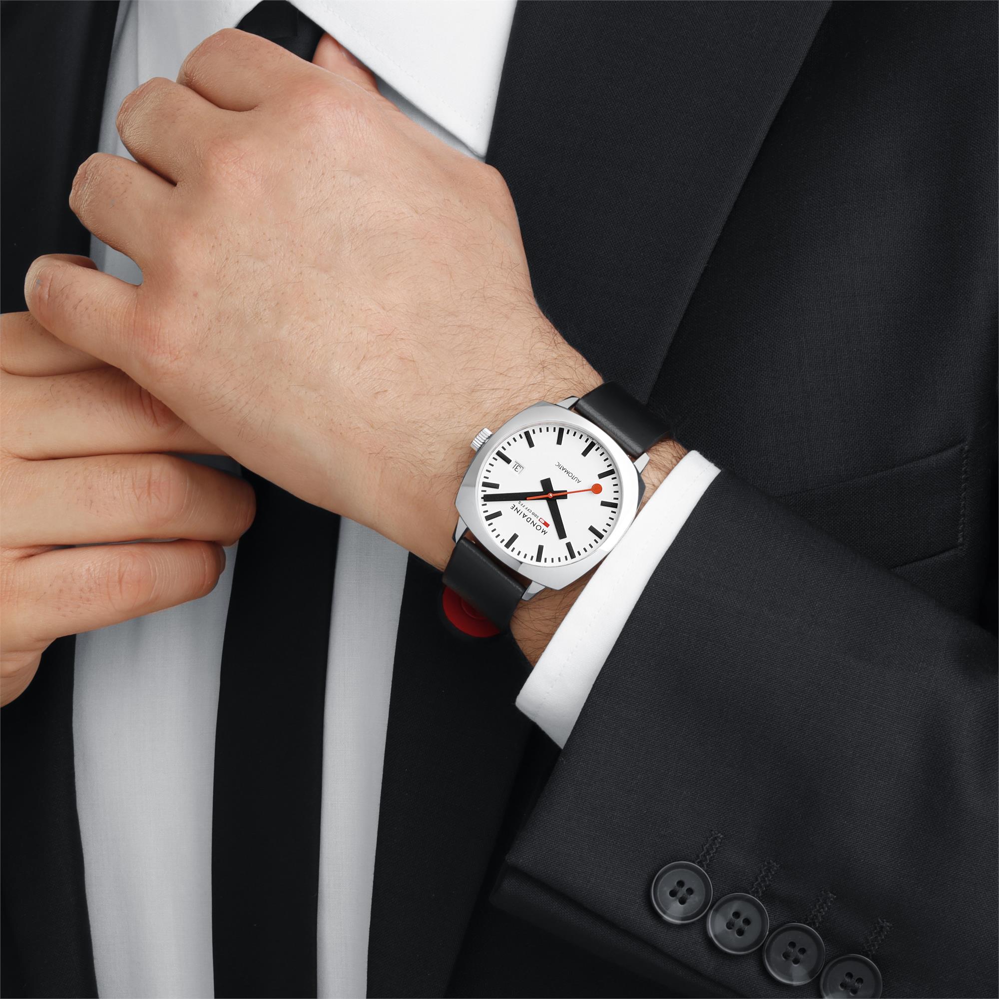 Mondaine Cushion White Dial Vegan Grape Leather Strap Men's Watch MSL.3961B.LBV