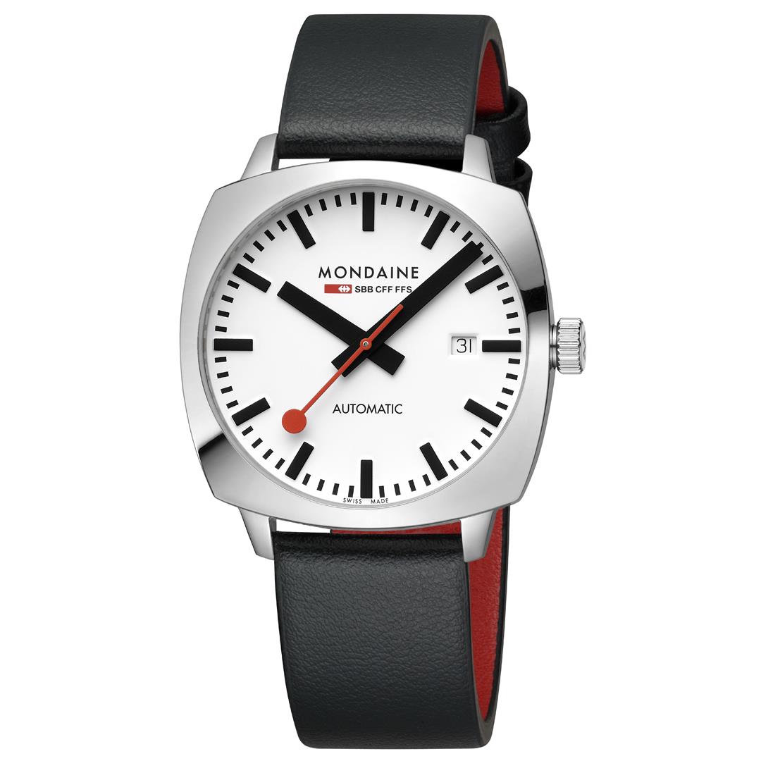 Mondaine Cushion White Dial Vegan Grape Leather Strap Men's Watch MSL.3961B.LBV