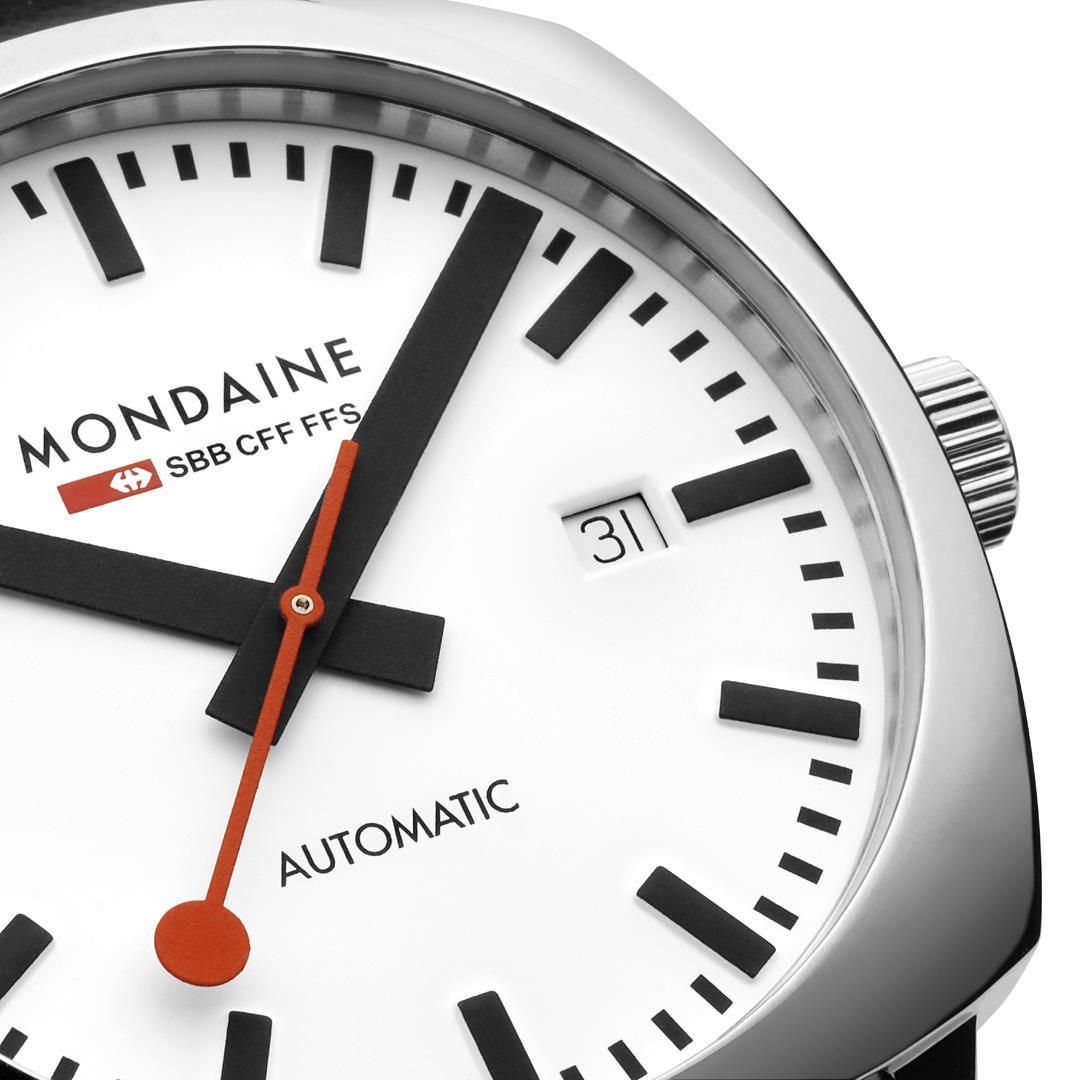 Mondaine Cushion White Dial Vegan Grape Leather Strap Men's Watch MSL.3961B.LBV