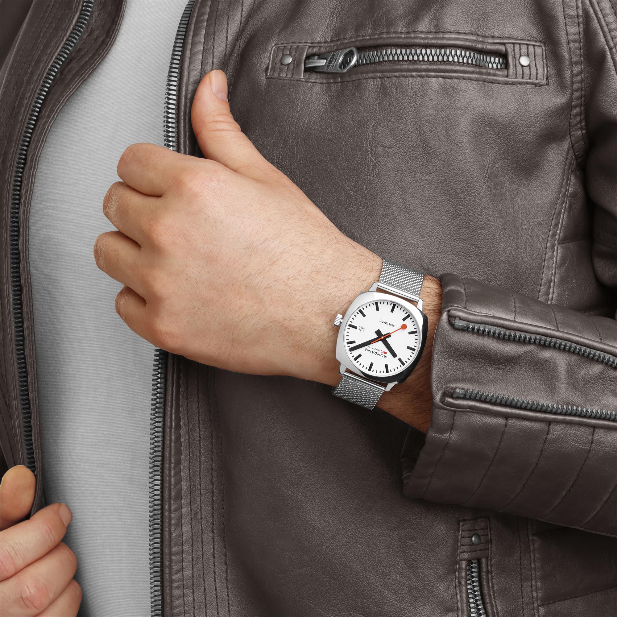Mondaine Cushion White Dial Stainless Steel Strap Men's Watch MSL.3961B.SM
