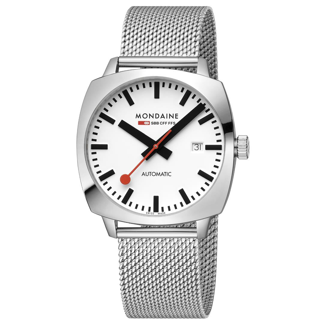 Mondaine Cushion White Dial Stainless Steel Strap Men's Watch MSL.3961B.SM