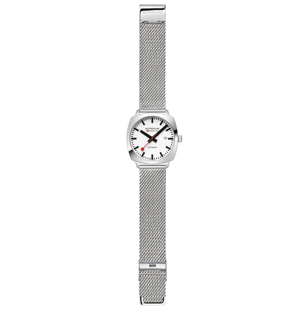 Mondaine Cushion White Dial Stainless Steel Strap Men's Watch MSL.3961B.SM