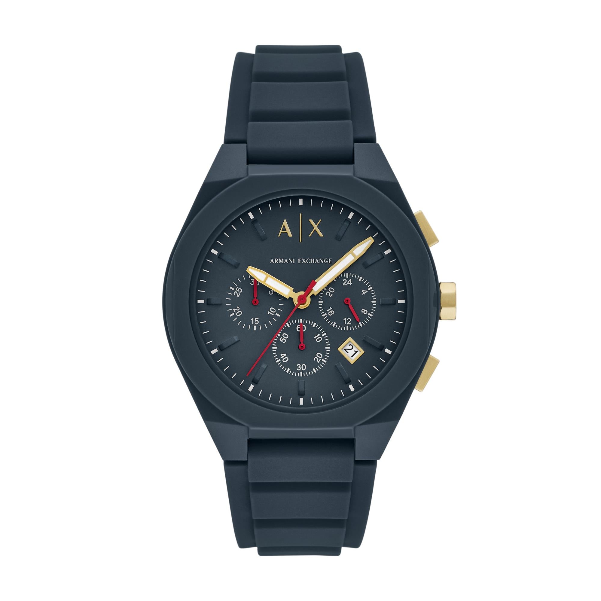 Armani Exchange Rafael Chronograph Blue Dial Rubber Strap Men's Watch AX4168