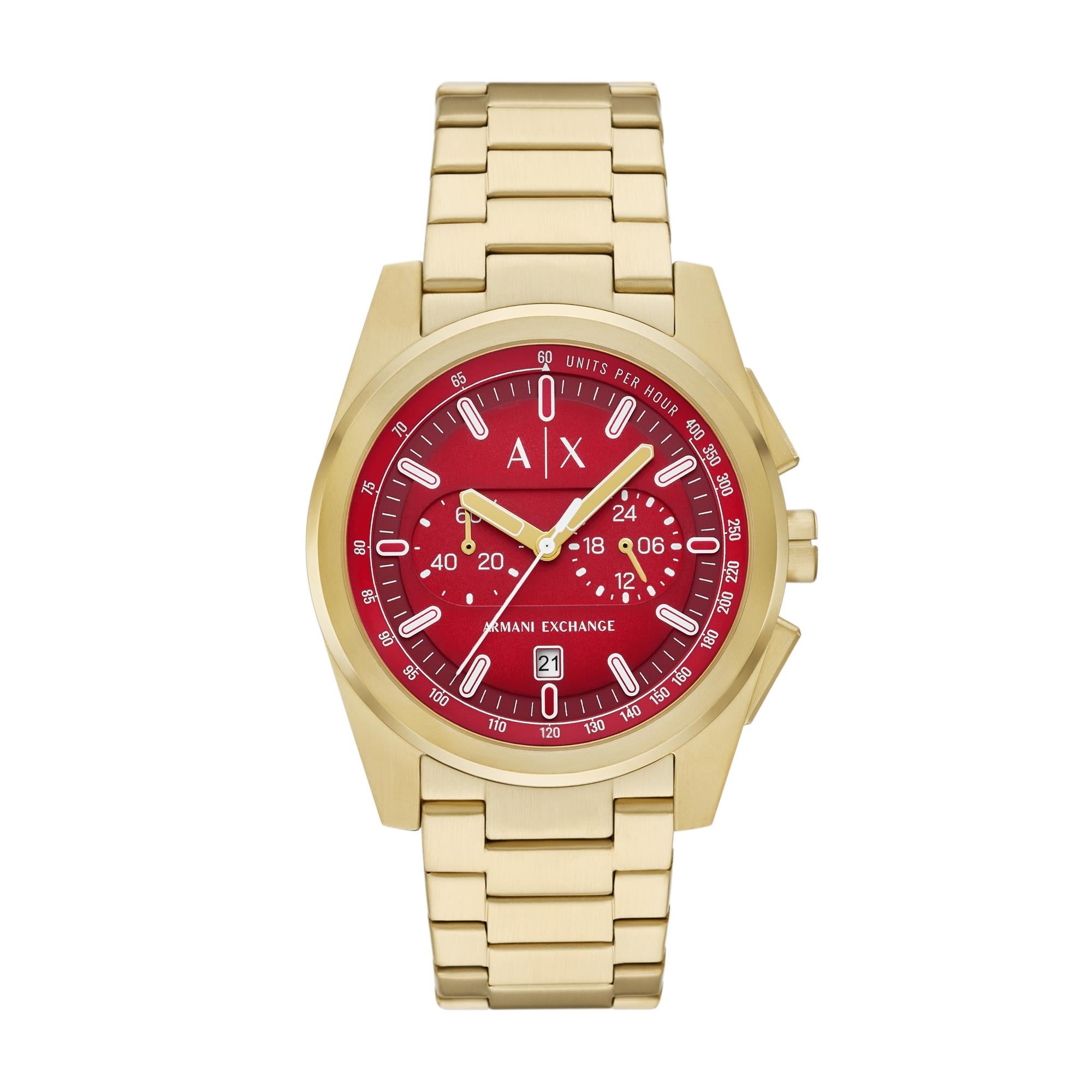 Armani Exchange Parker Chronograph Red Dial Stainless Steel Strap Men's Watch AX2863