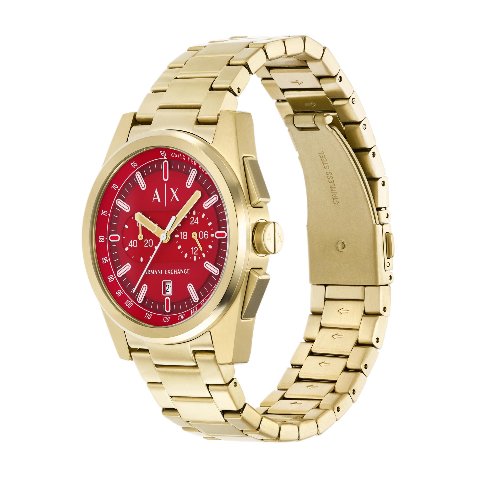 Armani Exchange Parker Chronograph Red Dial Stainless Steel Strap Men's Watch AX2863