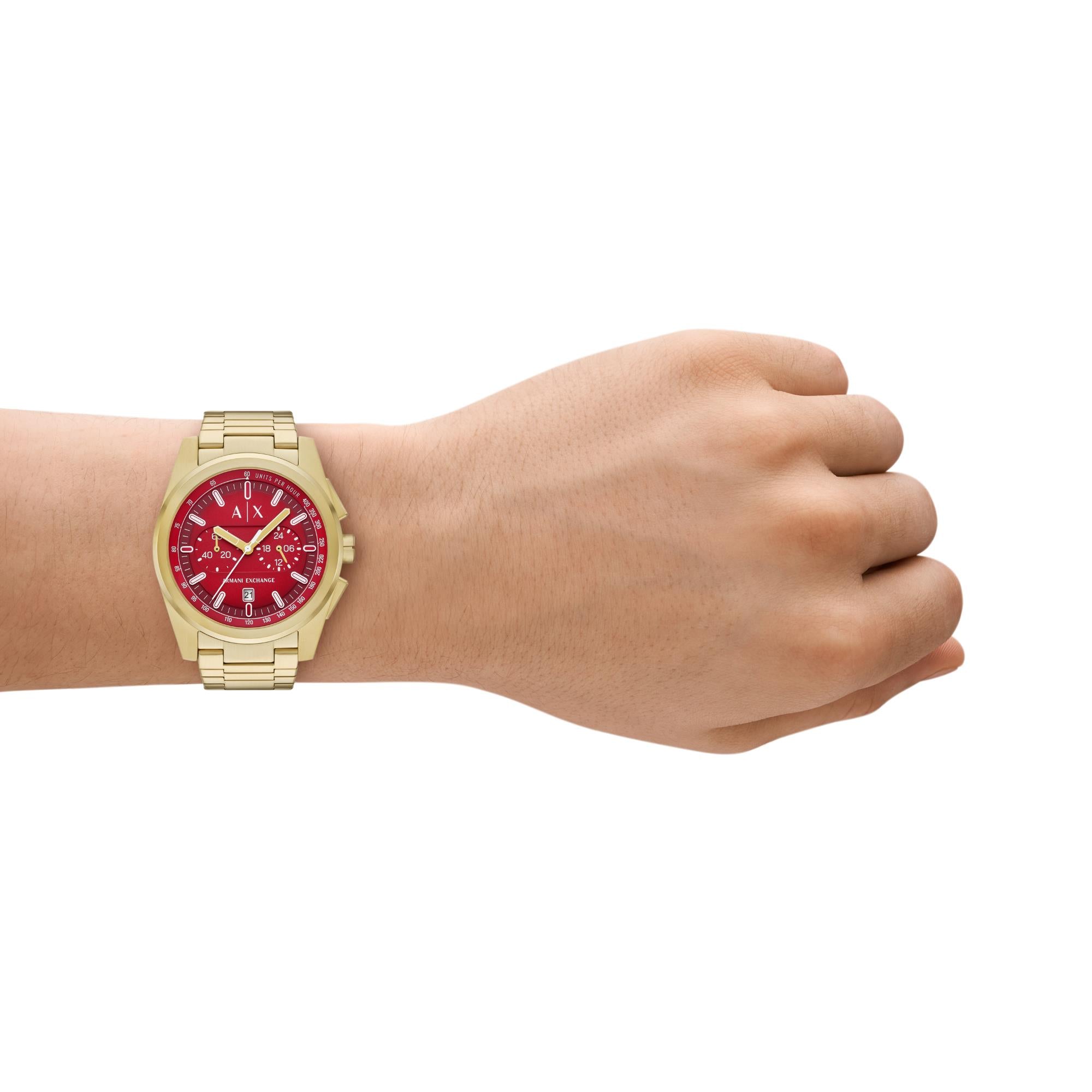 Armani Exchange Parker Chronograph Red Dial Stainless Steel Strap Men's Watch AX2863
