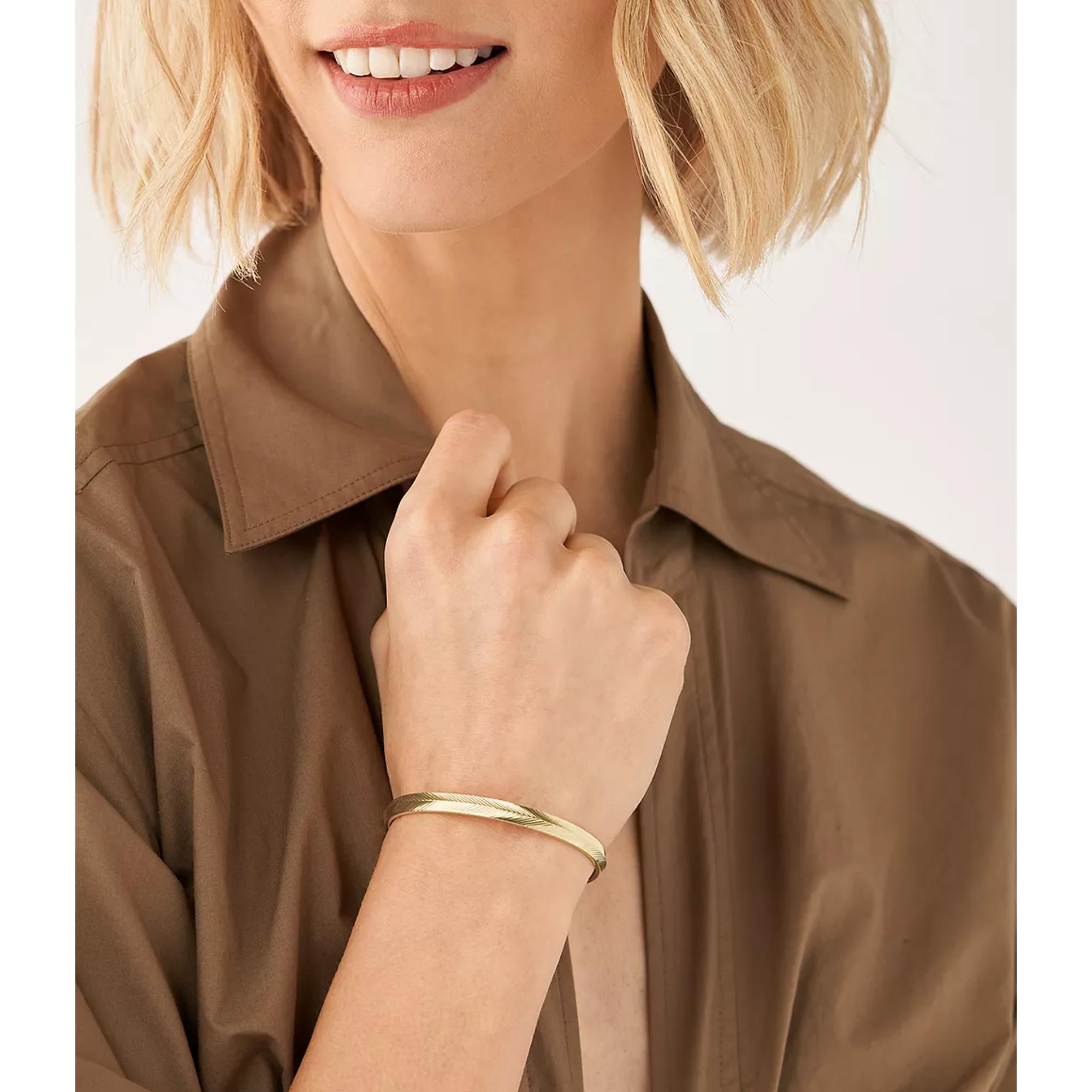 Fossil Harlow Linear Texture Gold-Tone Stainless Steel Bangle Ladies Bracelet JF04117710