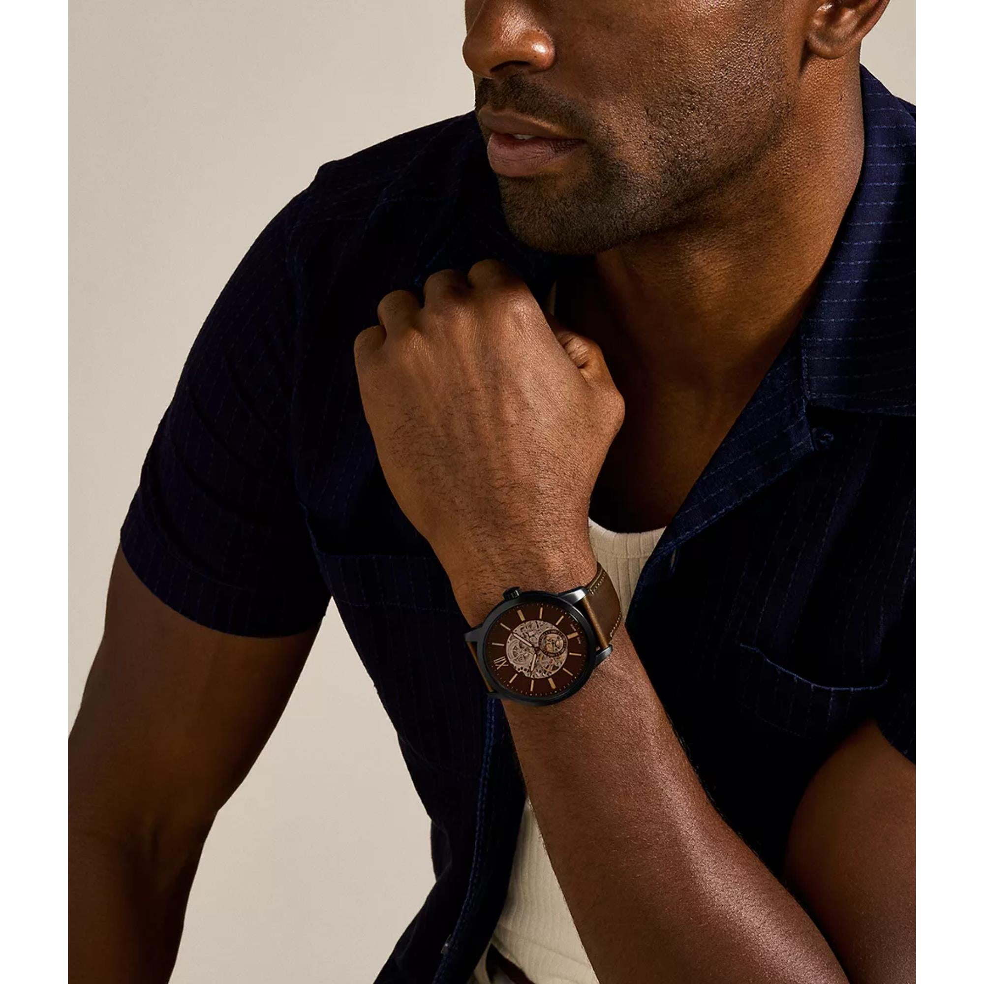Fossil Townsman Automatic Black Dial Leather Strap Men's Watch ME3155