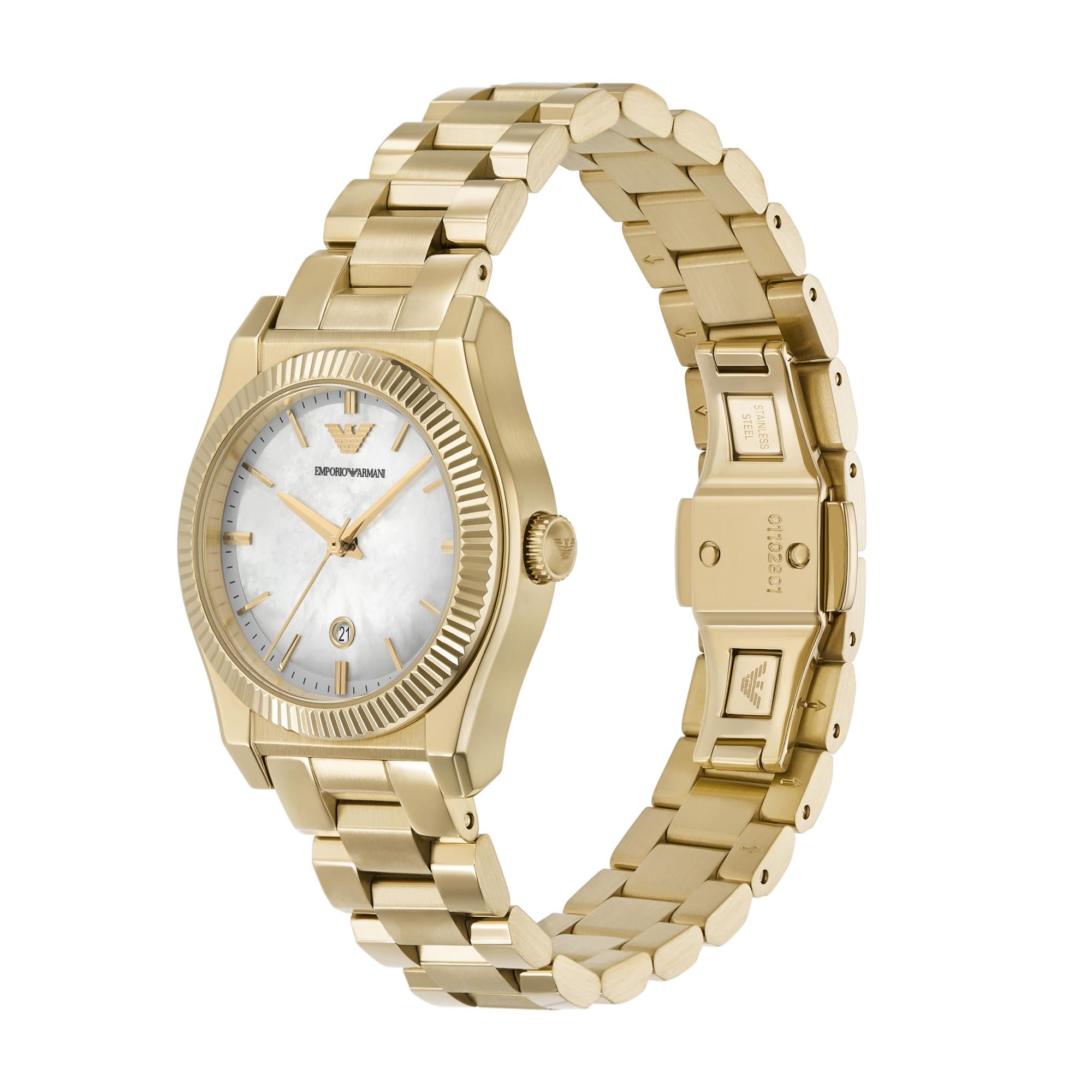 Emporio Armani Mother Of Pearl Dial Gold-Tone Stainless Steel Ladies Watch AR11657