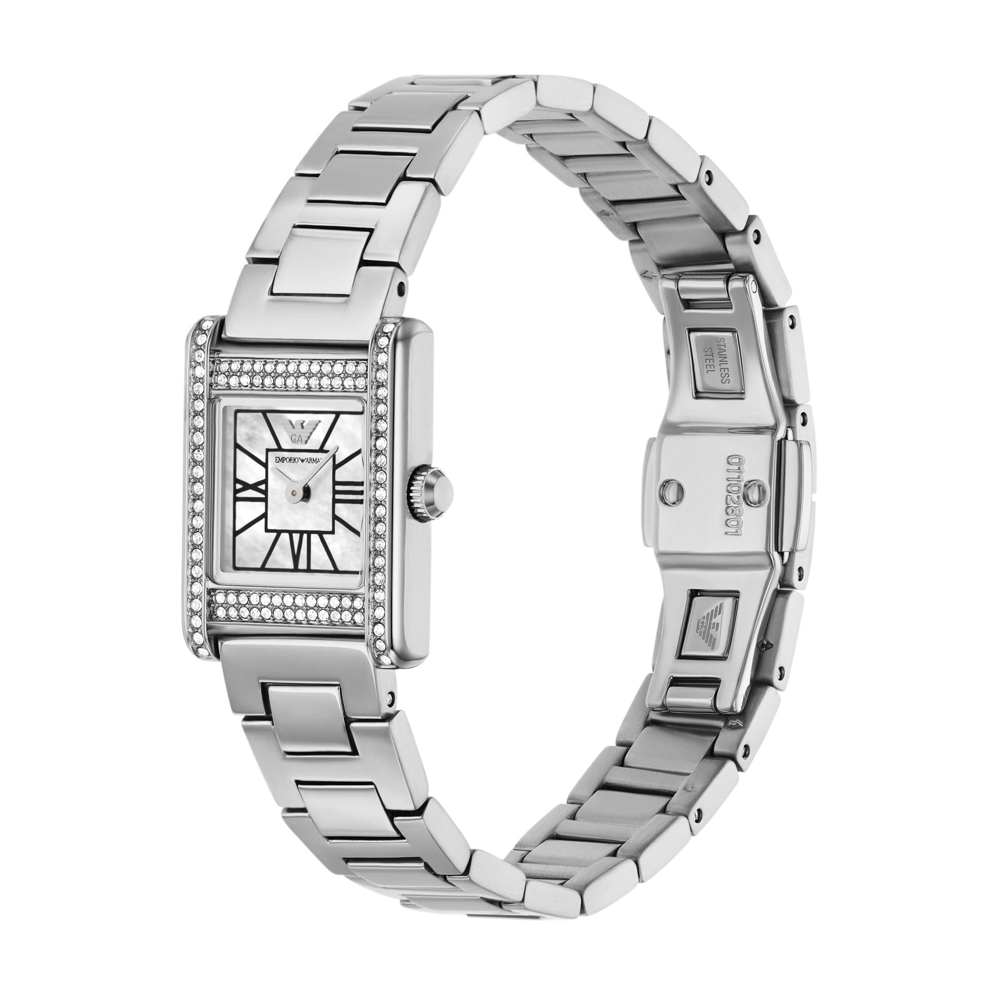 Emporio Armani Genni Stainless Steel Mother Of Pearl Dial Ladies Watch AR11662
