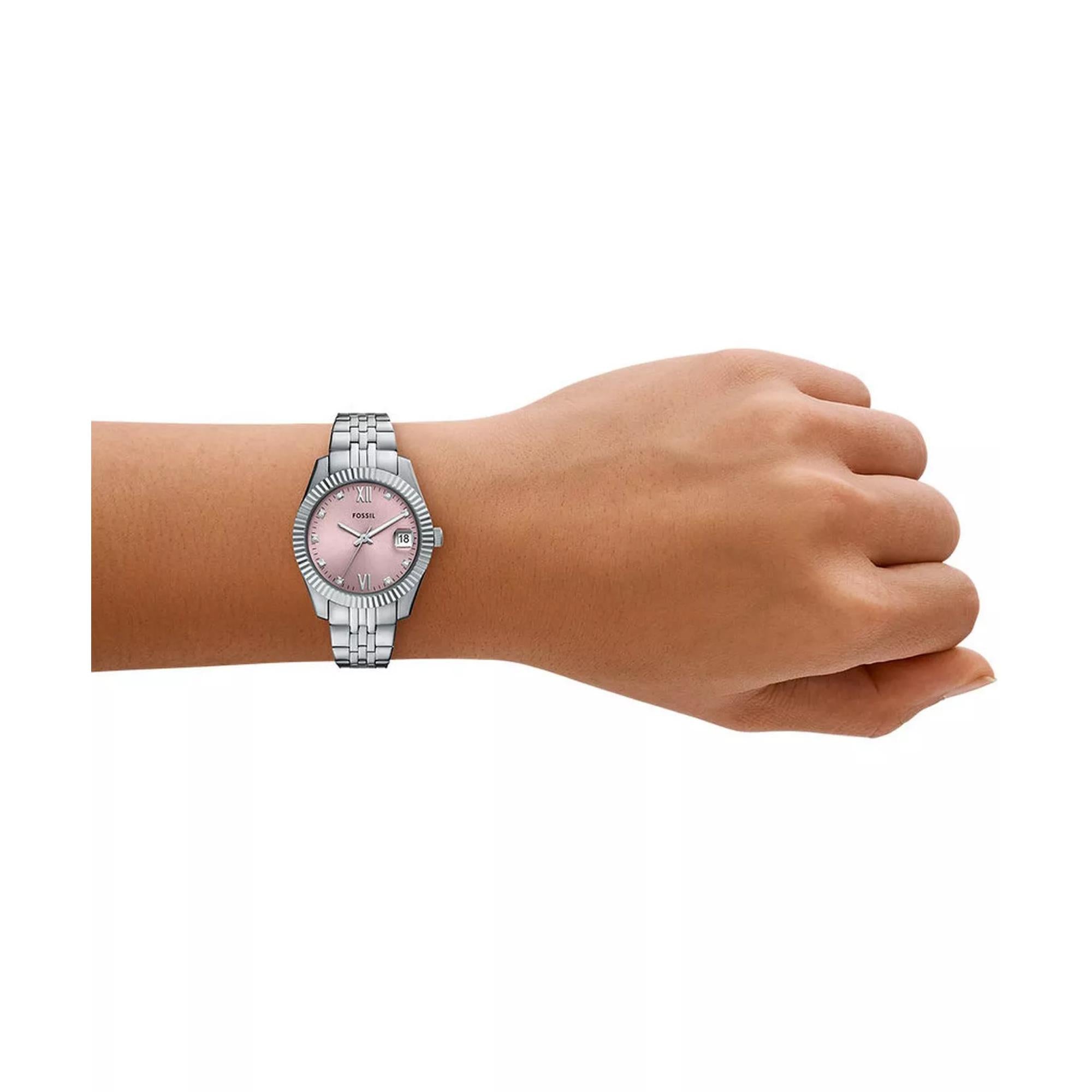 Fossil Scarlette Pink Dial Stainless Steel Strap Ladies Watch ES5403