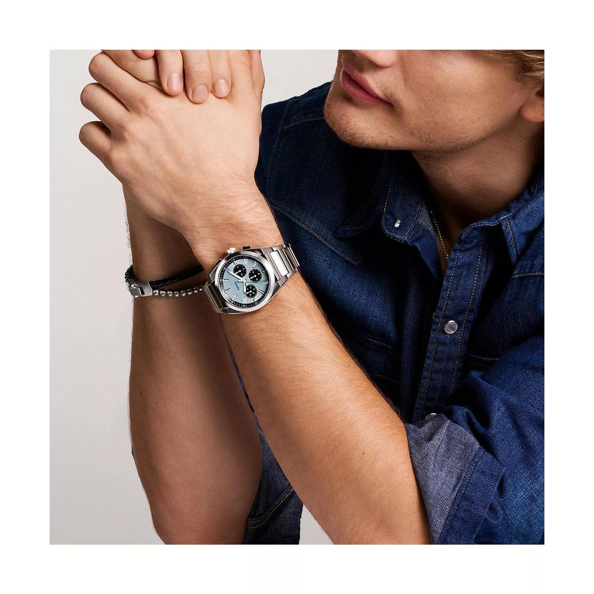 Fossil Everett Chronograph Blue Dial Stainless Steel Strap Men's Watch FS6105