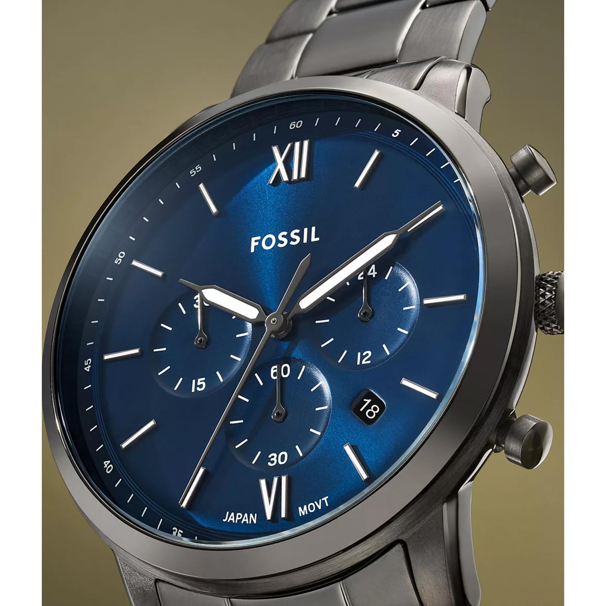 Fossil Neutra Chronograph Blue Dial Smoke Stainless Steel Strap Men's Watch FS6111