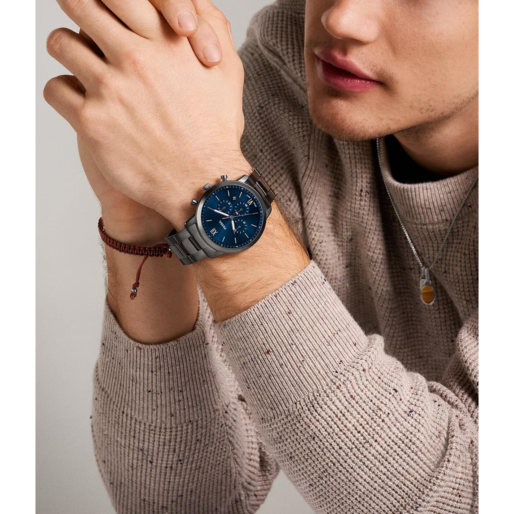 Fossil Neutra Chronograph Blue Dial Smoke Stainless Steel Strap Men's Watch FS6111