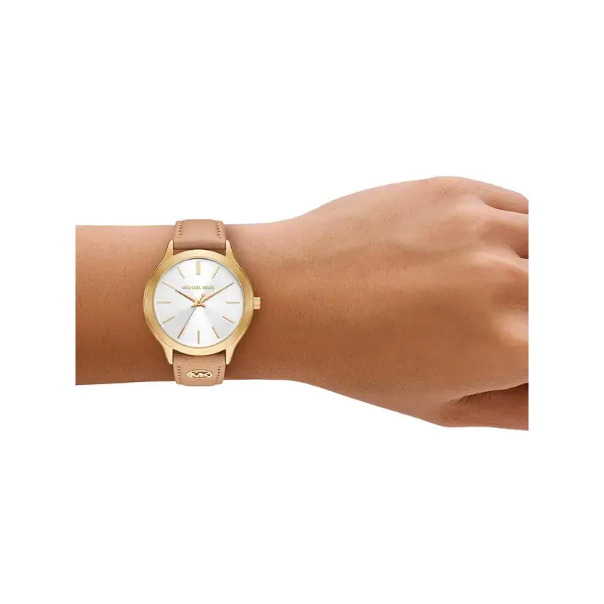 Michael Kors Slim Runway White Dial Nude Leather Strap Ladies Watch MK7533