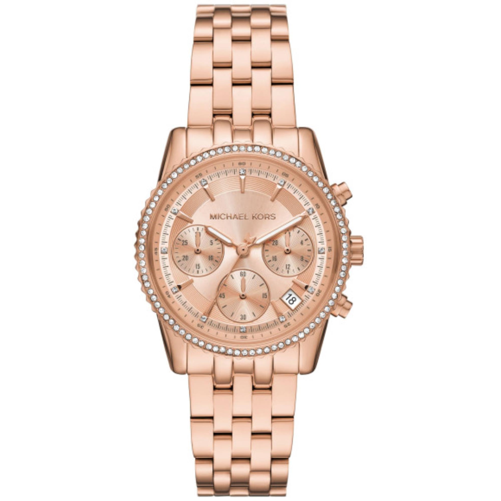 Michael Kors Mini Bryant Chronograph Rose Gold Dial Rose Gold-Tone Stainless Steel Strap Ladies Watch MK7531