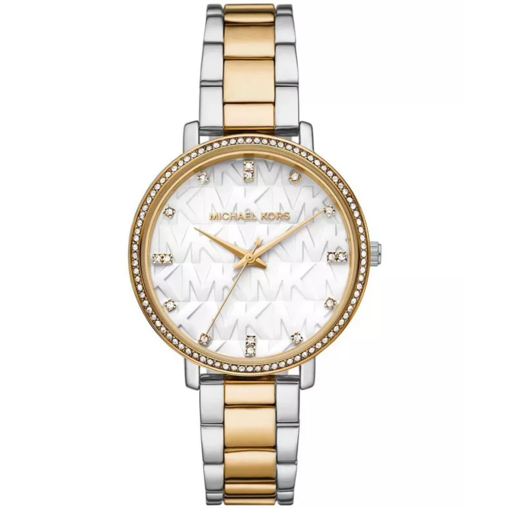 Michael Kors Pyper Two-Tone Alloy White Dial Stainless Steel Strap Ladies Watch MK4595