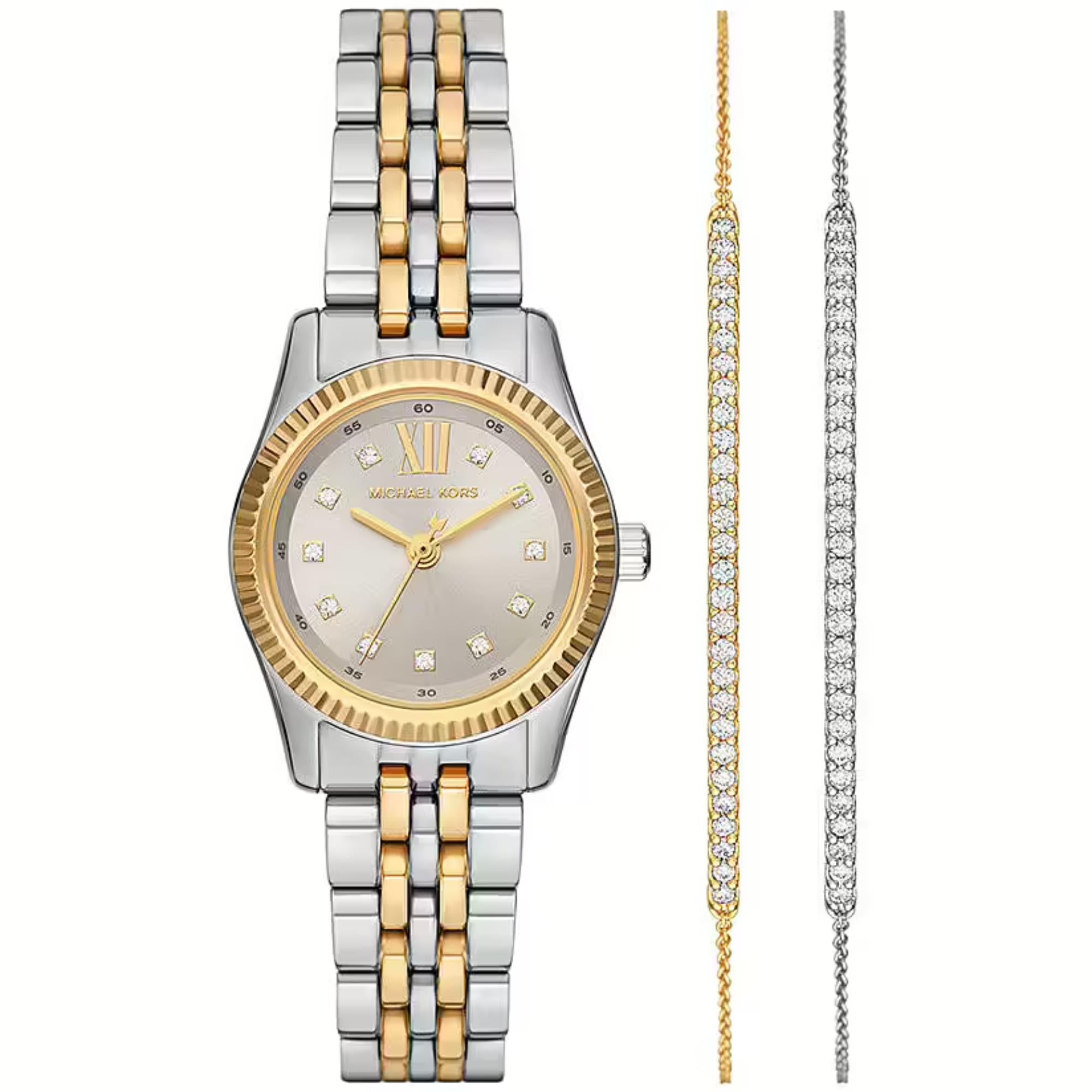 Michael Kors Lexington Two-Tone White Dial Stainless Steel Strap Ladies Watch and Bracelets Gift Set MK4815SET
