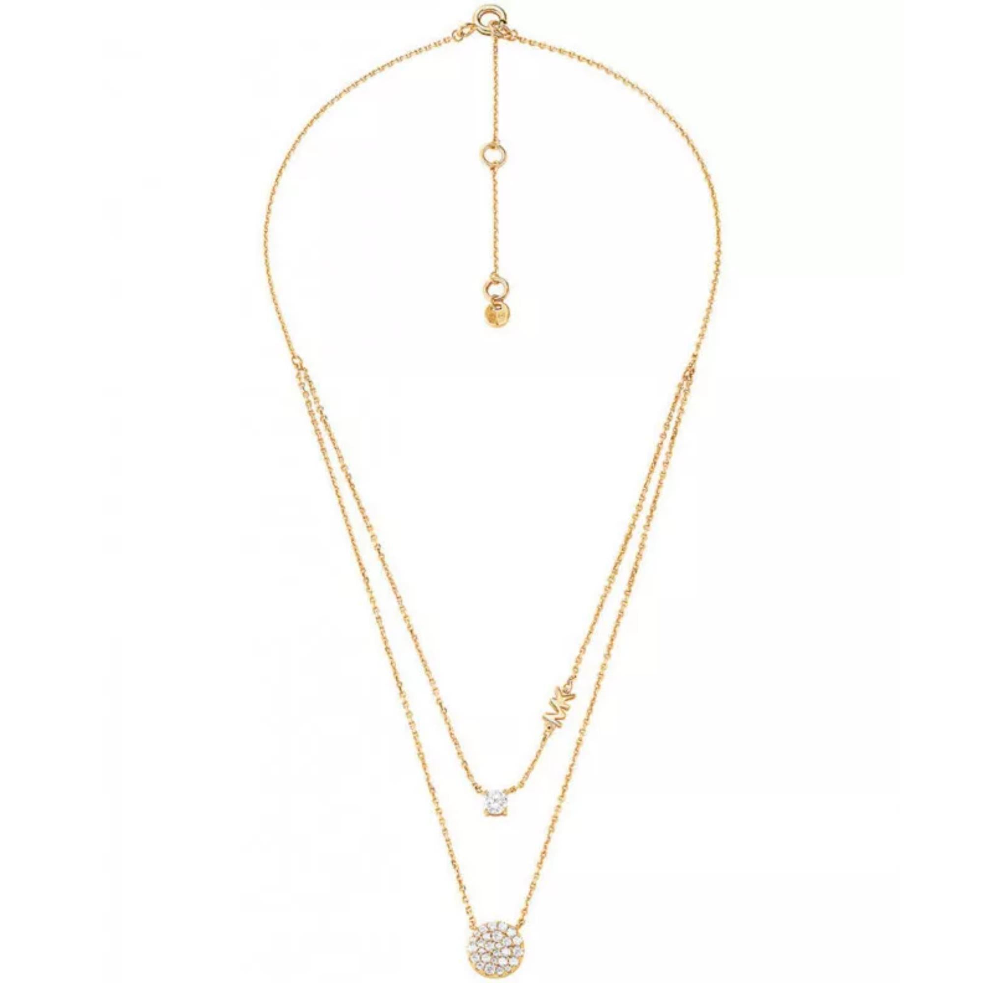 Michael Kors 14K Gold-Plated Sterling Silver Double Layered Pavé Disk Ladies Necklace MKC1591AN710