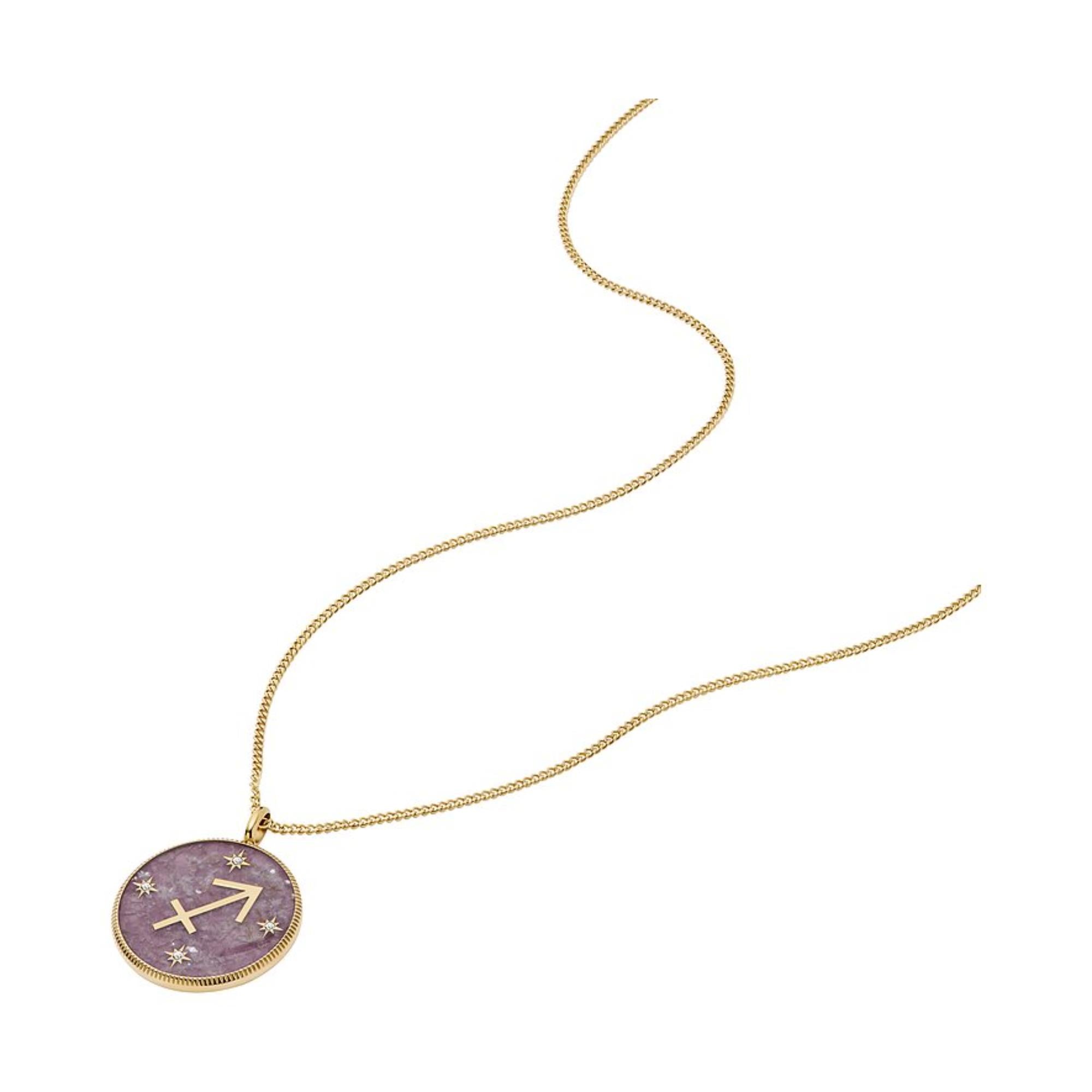 Fossil Written in the Stars Gold-Tone Stainless Steel Purple Amethyst Sagittarius Pendant Ladies Necklace JF04846710