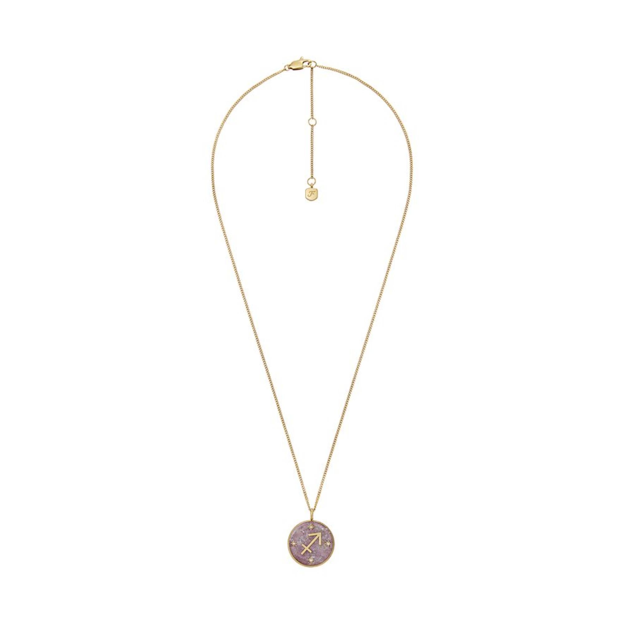 Fossil Written in the Stars Gold-Tone Stainless Steel Purple Amethyst Sagittarius Pendant Ladies Necklace JF04846710