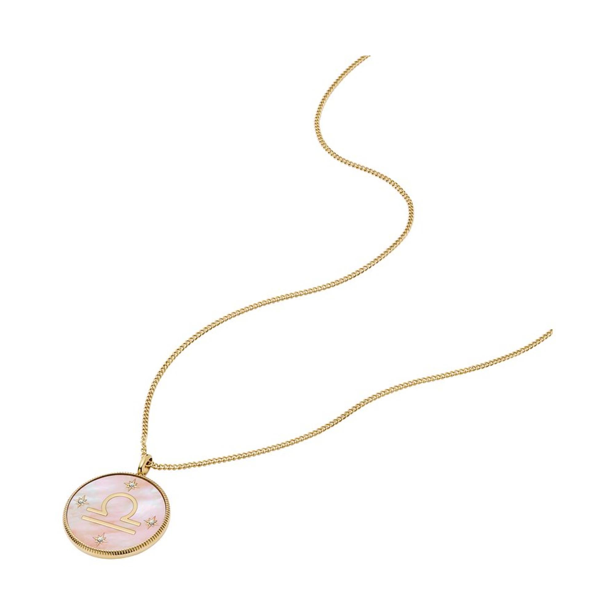 Fossil Written in the Stars Gold-Tone Stainless Steel Pink Mother-of-Pearl Libra Pendant Ladies Necklace JF04844710