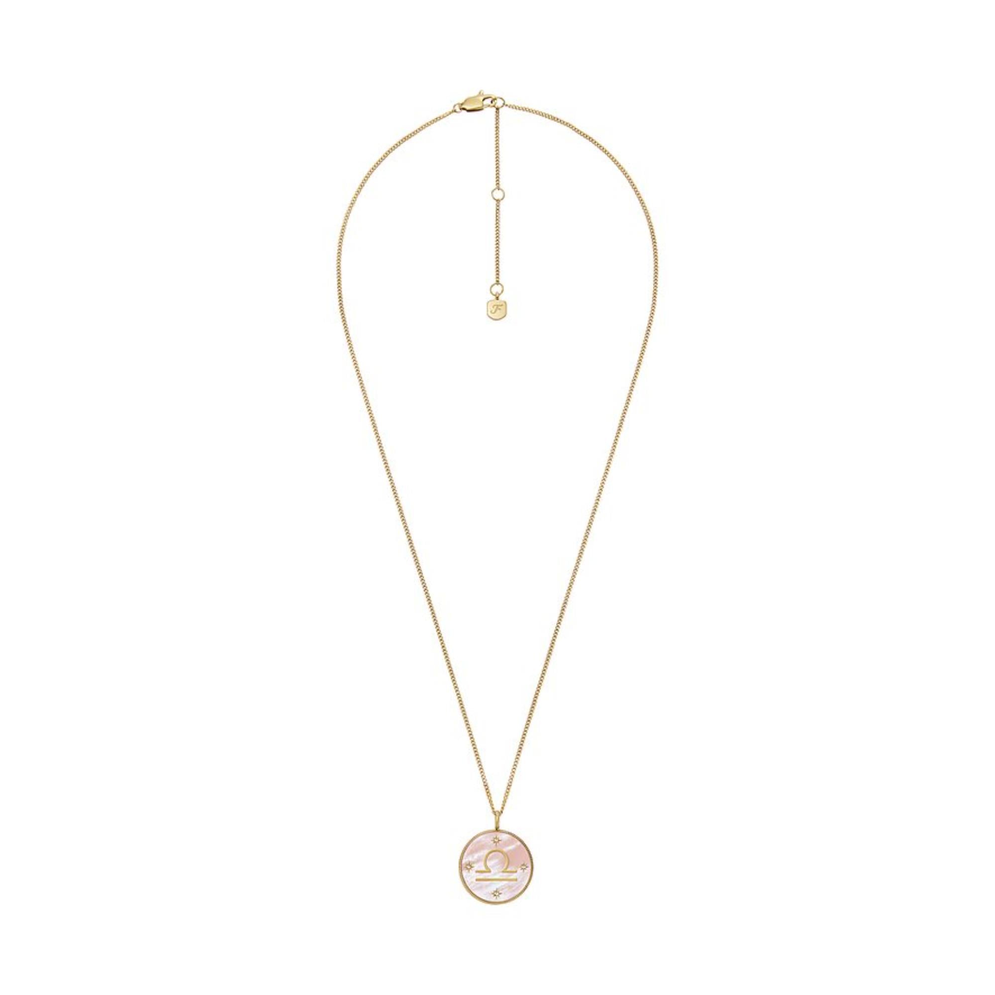 Fossil Written in the Stars Gold-Tone Stainless Steel Pink Mother-of-Pearl Libra Pendant Ladies Necklace JF04844710