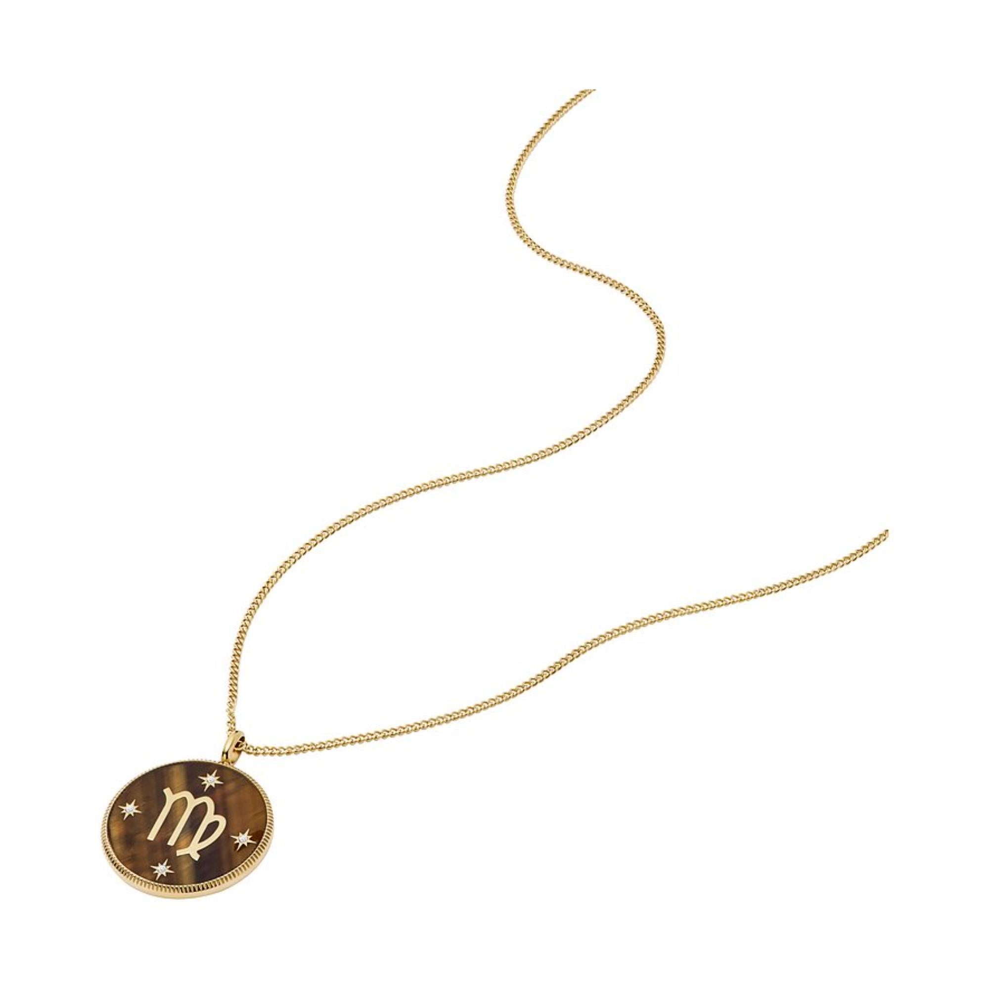 Fossil Written in the Stars Gold-Tone Stainless Steel Tiger's Eye Virgo Pendant Ladies Necklace JF04843710