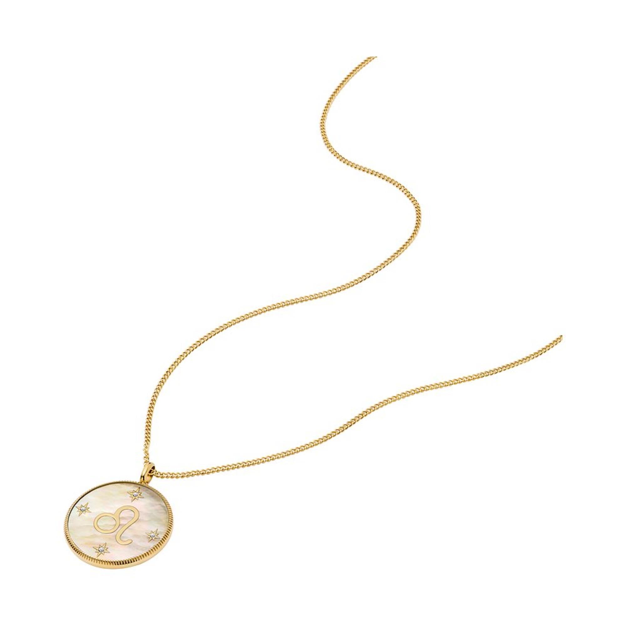 Fossil Written in the Stars Gold-Tone Stainless Steel Gold Mother-of-Pearl Leo Pendant Ladies Necklace JF04842710