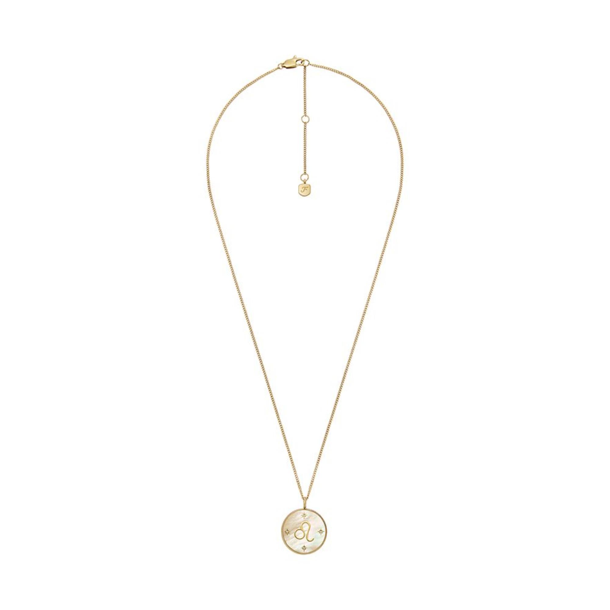 Fossil Written in the Stars Gold-Tone Stainless Steel Gold Mother-of-Pearl Leo Pendant Ladies Necklace JF04842710